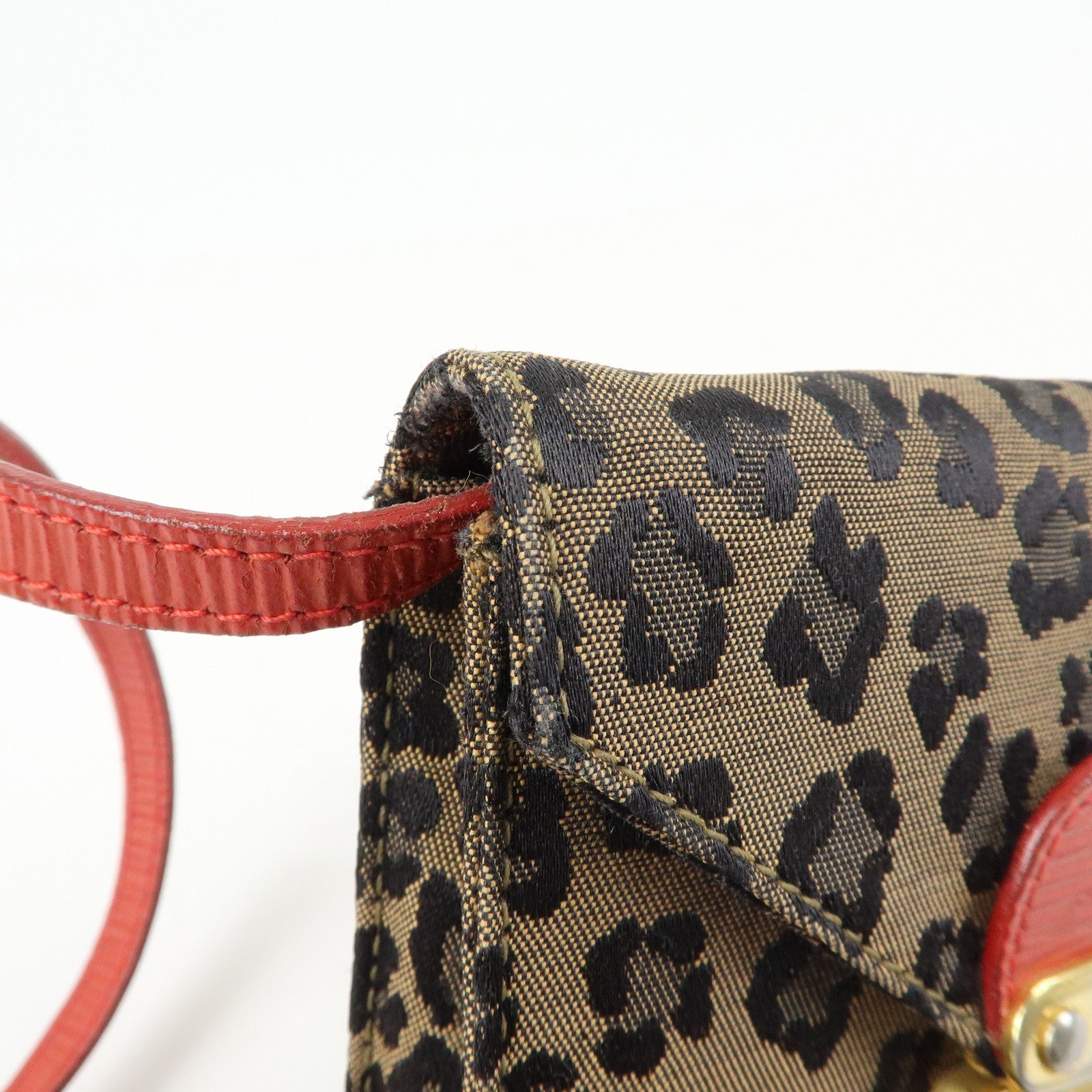 FENDI Leopard Canvas Leather 2Way Shoulder Bag Waist Bag Brown Red