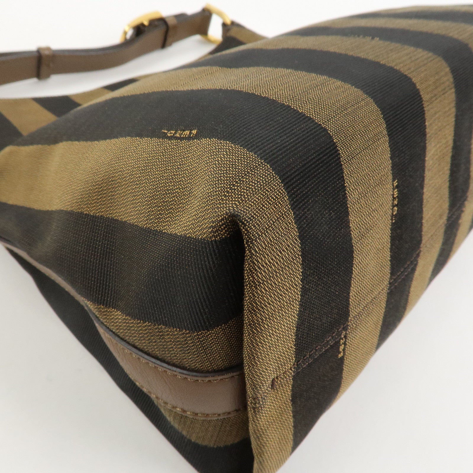 FENDI Pecan Canvas Leather Shoulder Bag Brown Black 8BR669