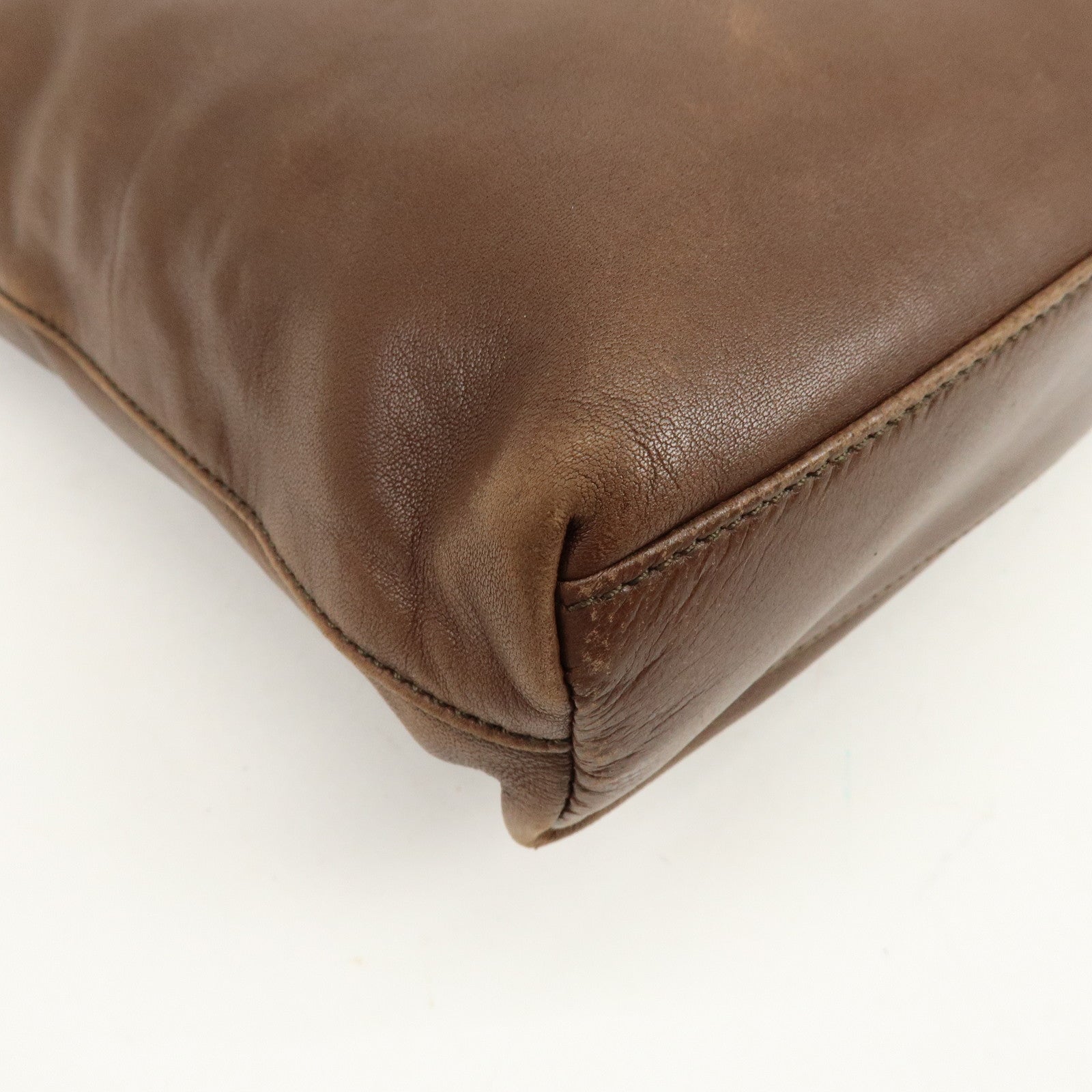 PRADA Triangle Logo Leather Shoulder Bag Crossbody Bag Brown