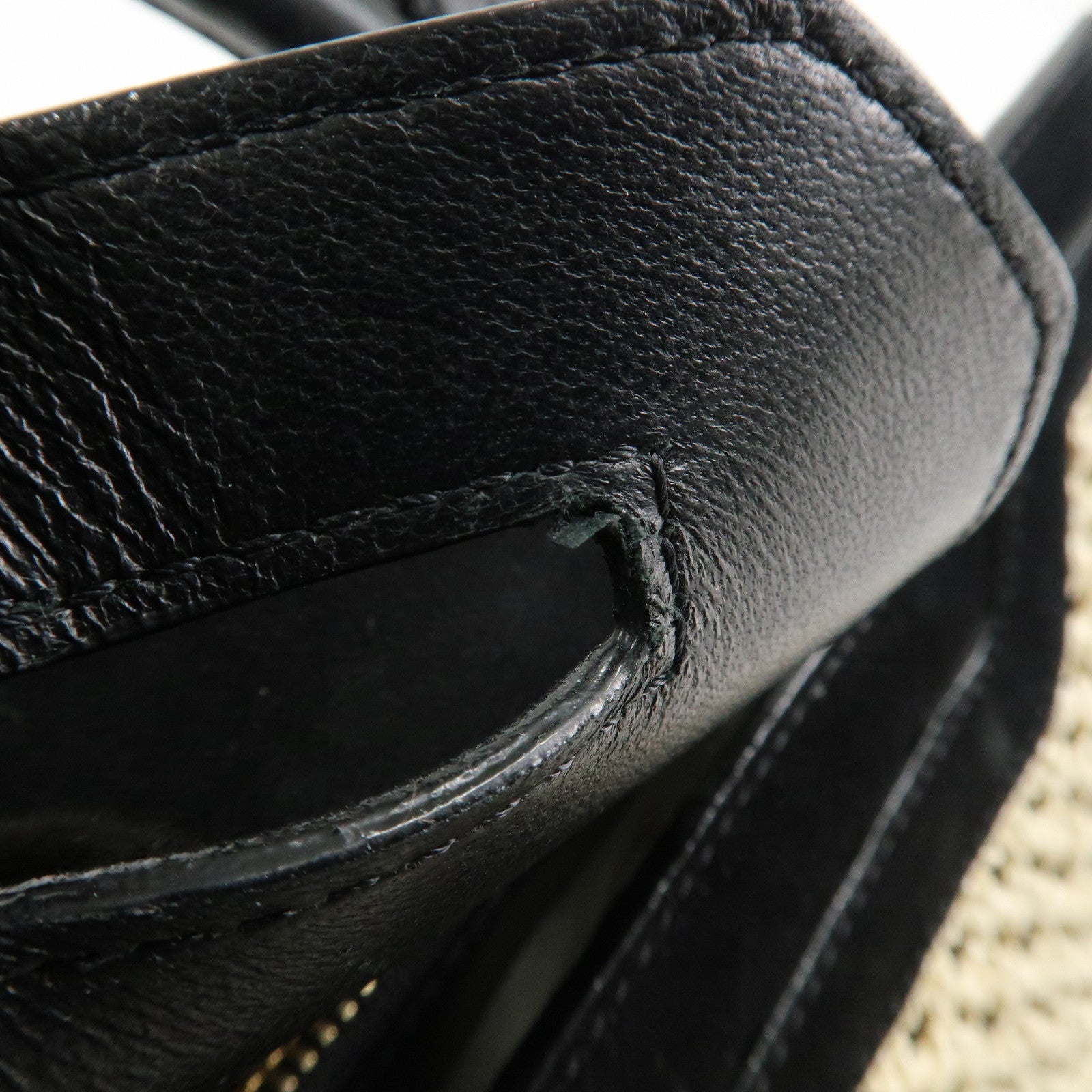 JIMMY CHOO Leather Suede Straw 2WAY Hand Bag Shoulder Bag Black Used