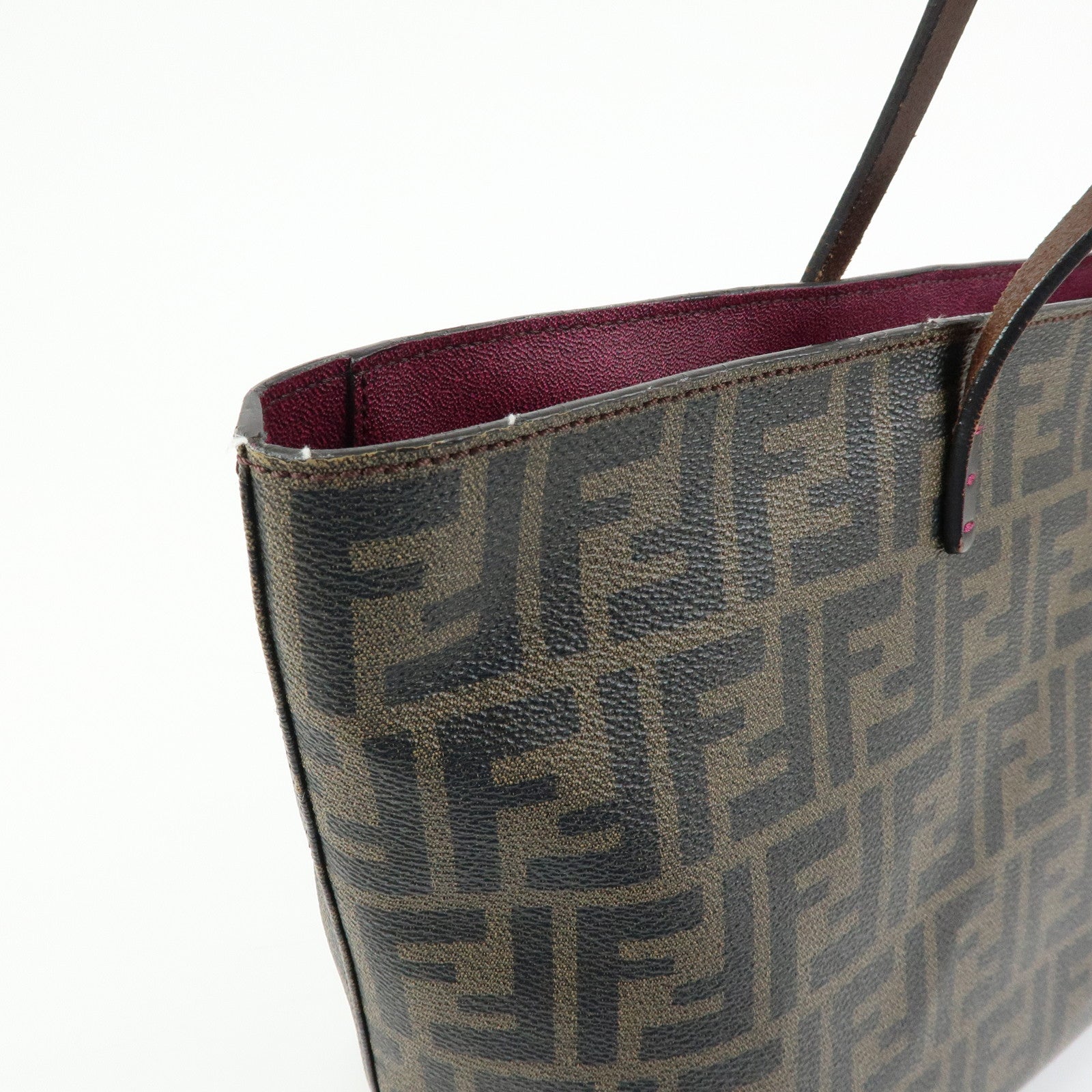 FENDI Zucca PVC Leather Tote Bag Shoulder Bag Brown Black 8BH198