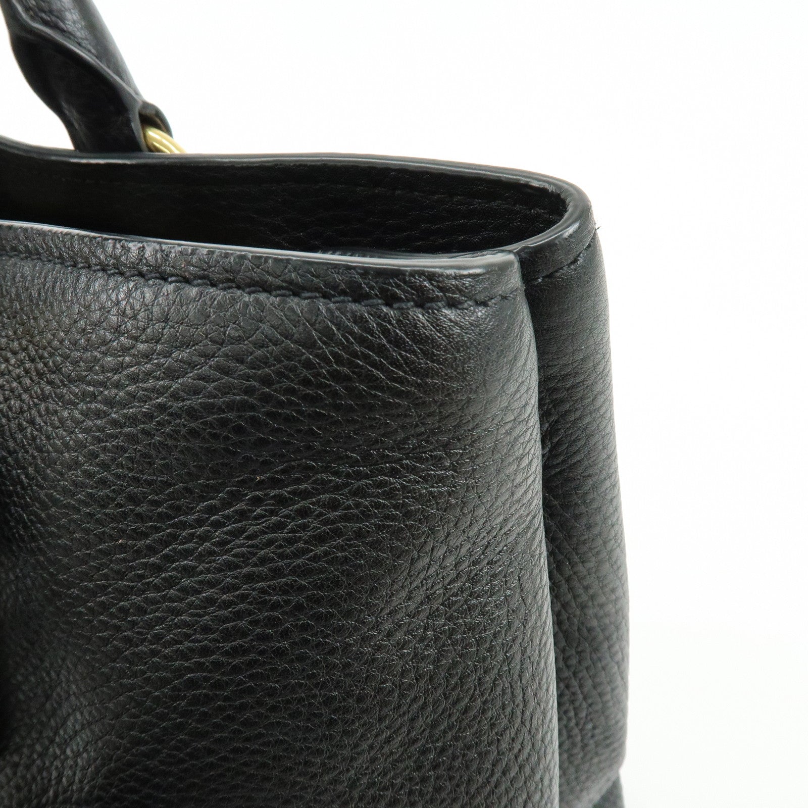 PRADA Calf Leather Tote Bag Hand Bag Black BN2579