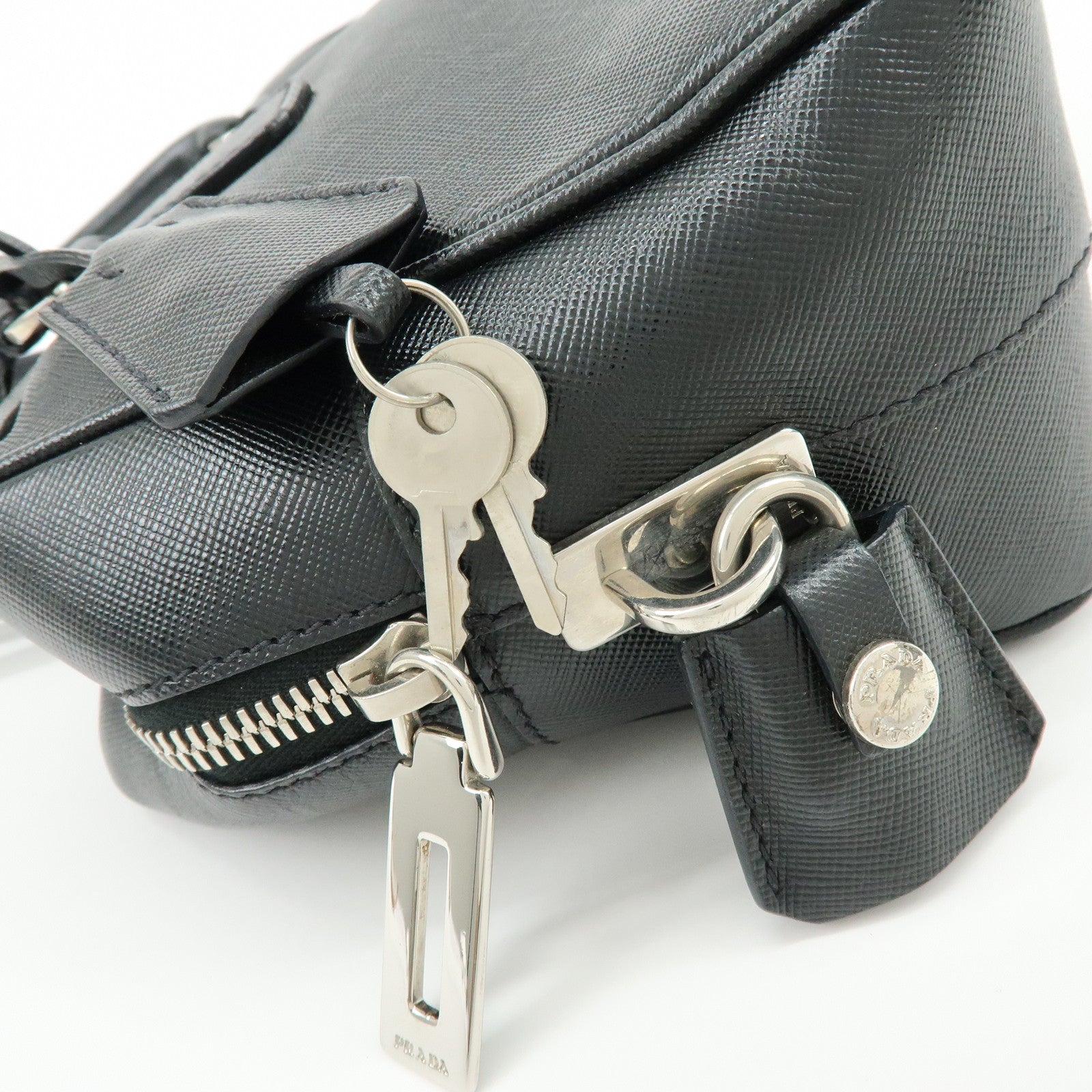 PRADA Triangle Logo Saffiano Leather Hand Bag Shoulder Bag Black