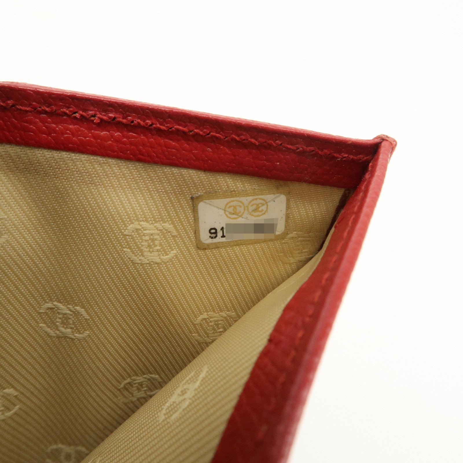 CHANEL COCO Button Leather Double Hook Compact Wallet Red A20902