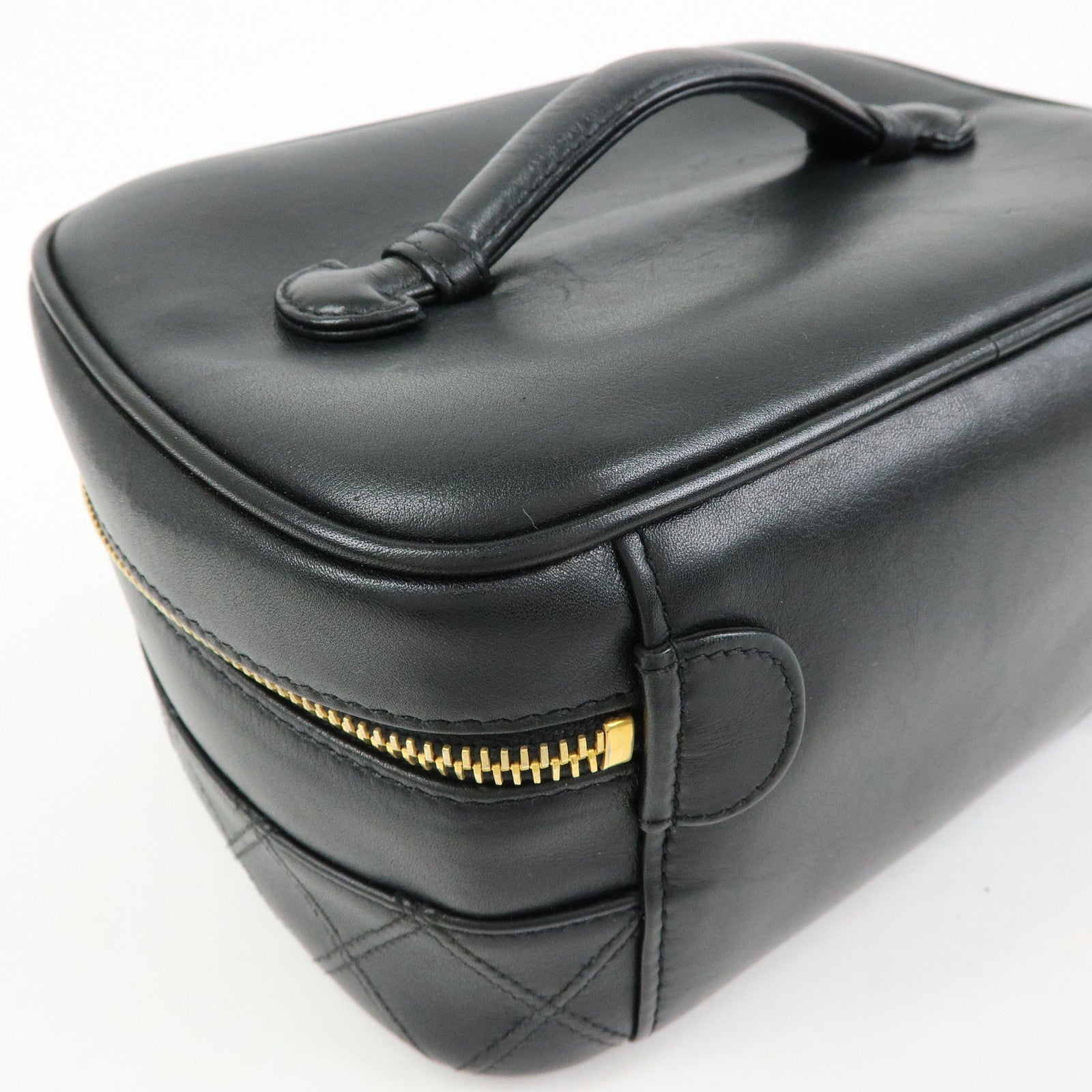 CHANEL Bicolore COCO Mark Lamb Skin Cosmetic Case Black A01618