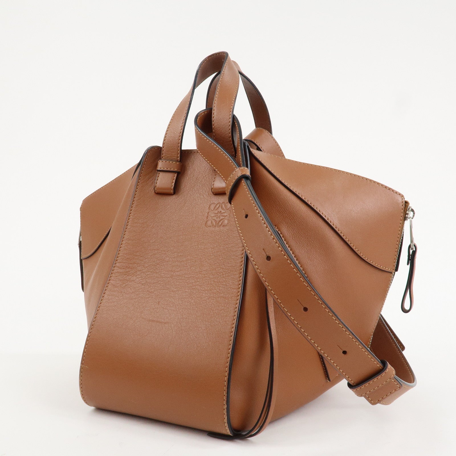 LOEWE Anagram Leather Hammock Small Shoulder Bag Tan Brown Used