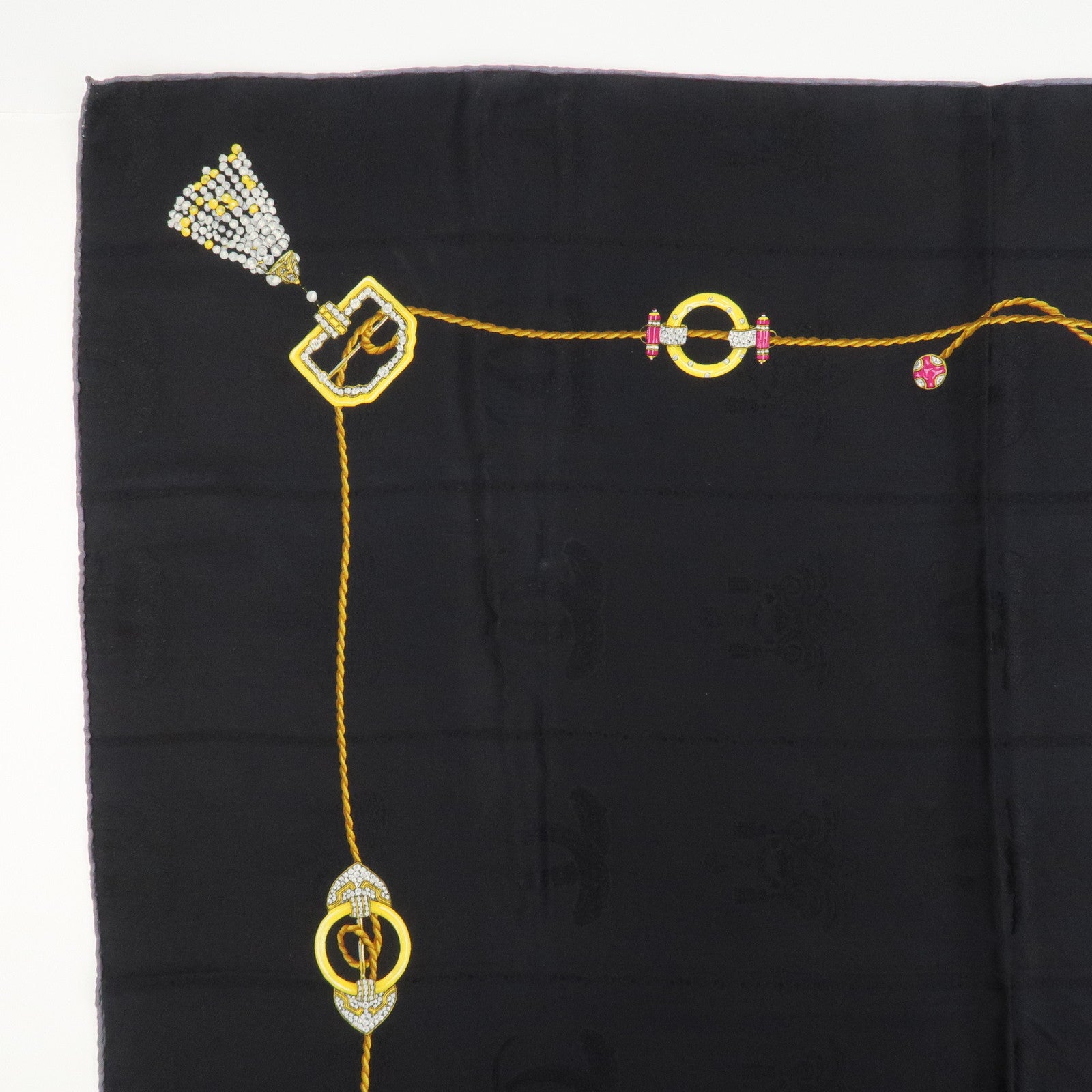Cartier Must de Cartier Silk 100% Scarf Bijou Pattern Black Yellow