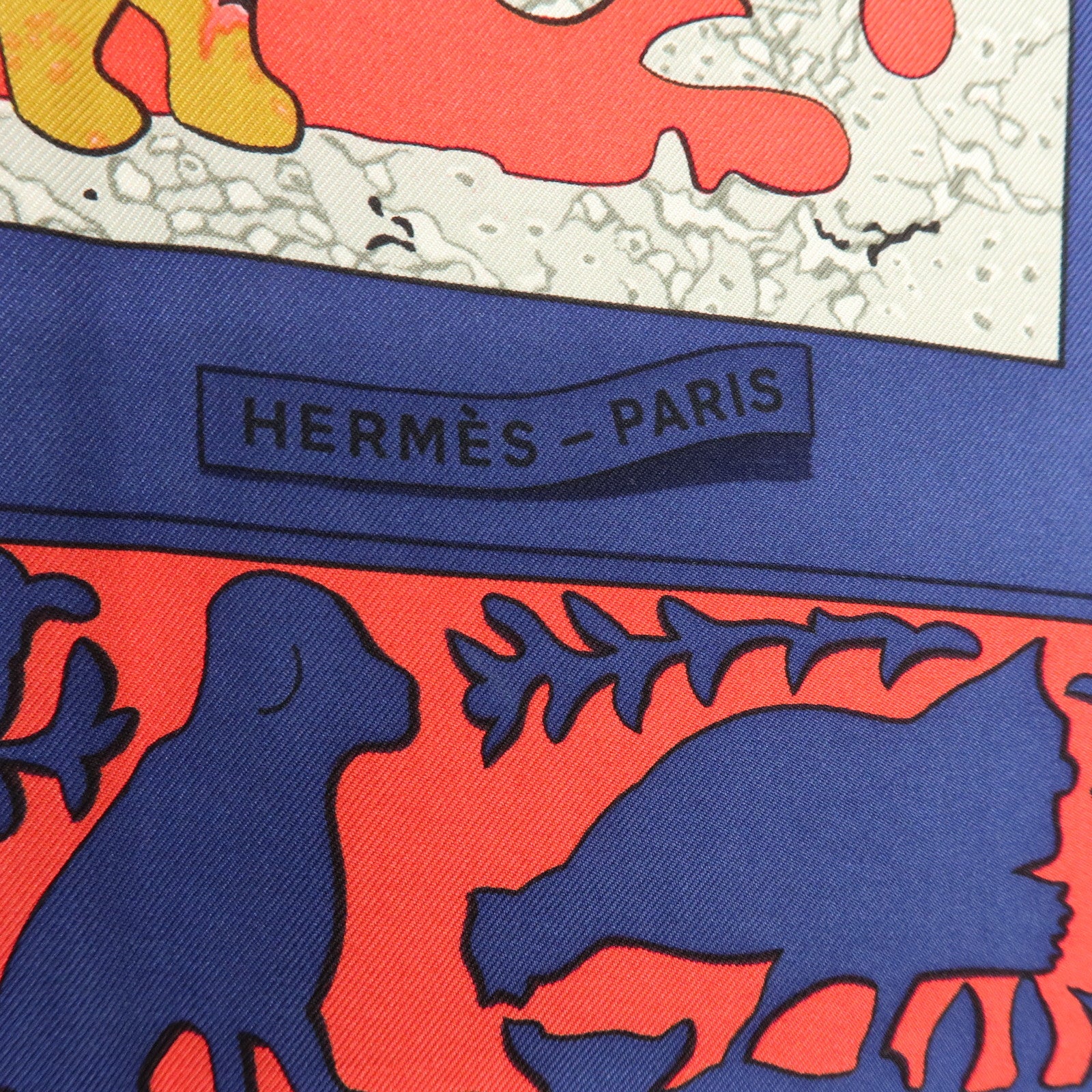 HERMES Carre 90 Silk 100% Scarf EARLY AMERICA Navy Red Brown