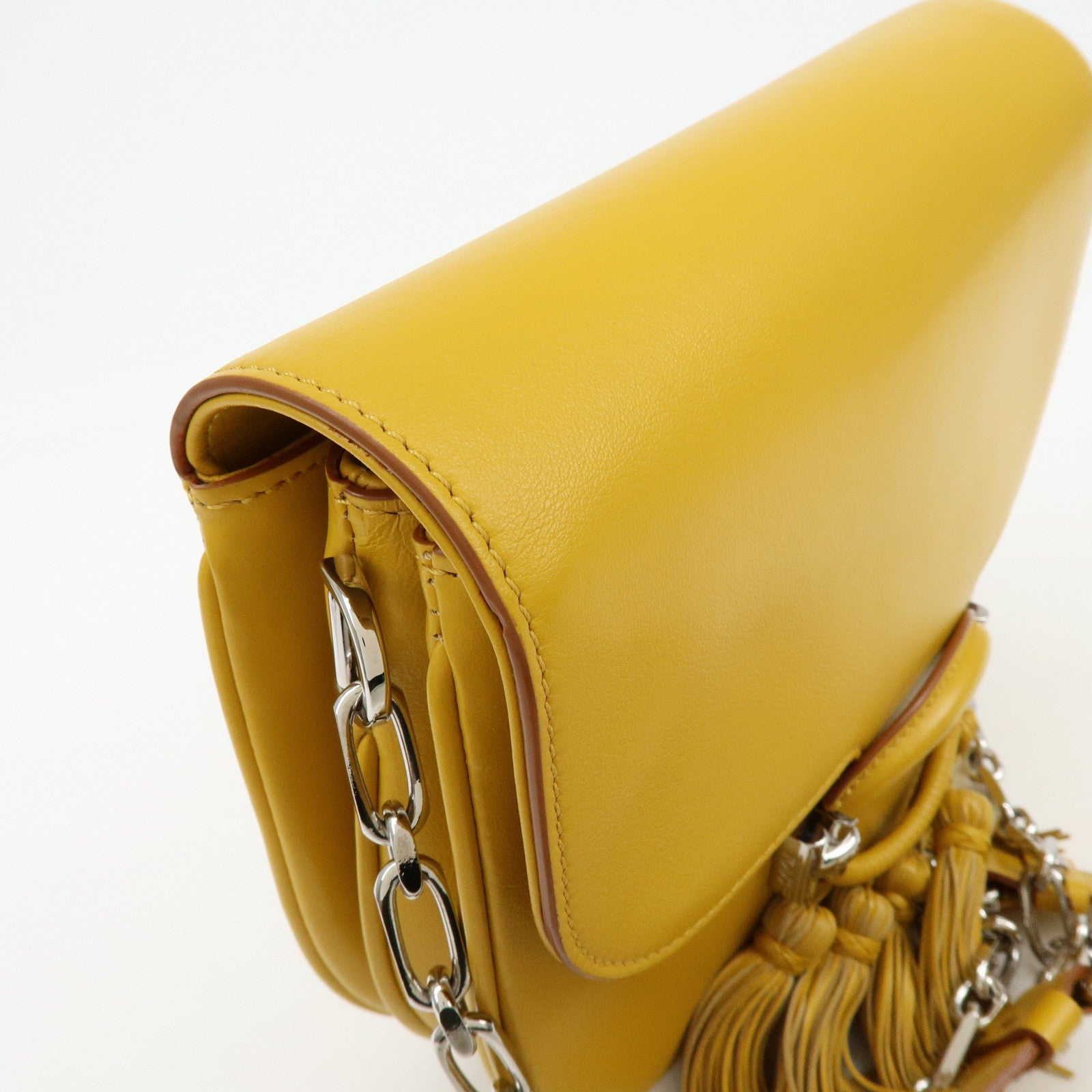 TOD'S Double T Tassel Leather Shoulder Bag Crossbody Bag Yellow