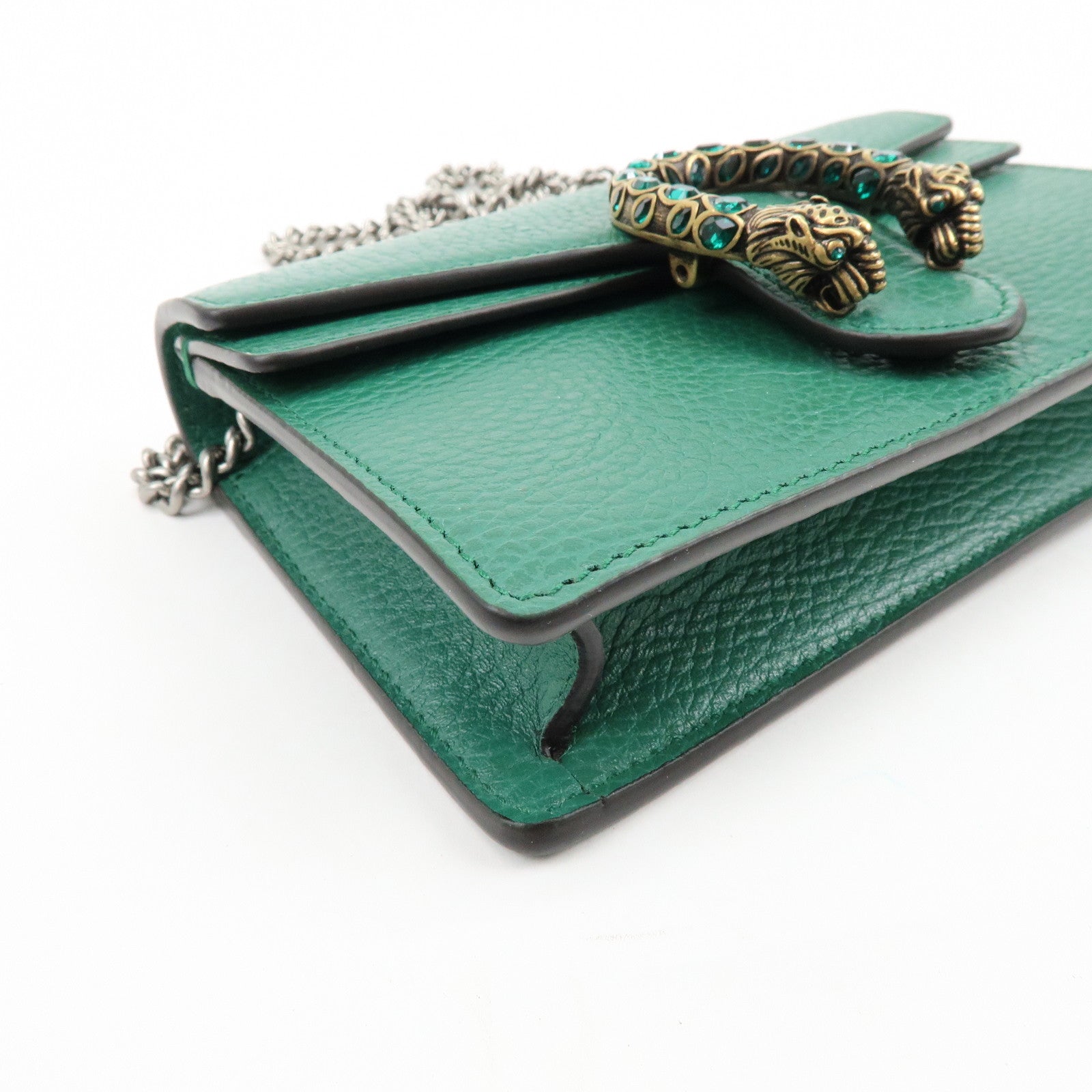 GUCCI Dionysus Super Mini Leather Chain Shoulder Bag Green 476432