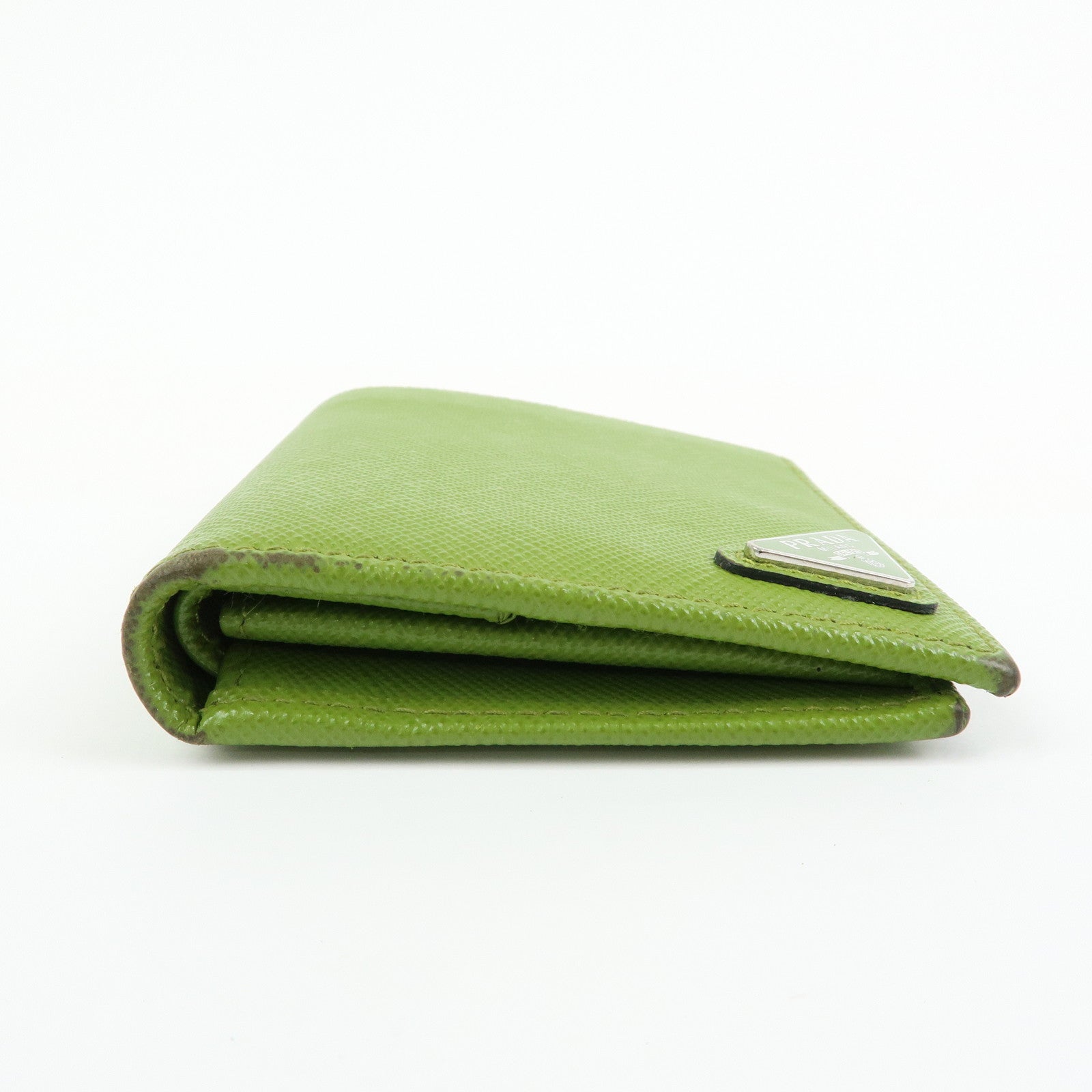 PRADA Triangle Logo Saffiano Leather Compact Wallet Light Green
