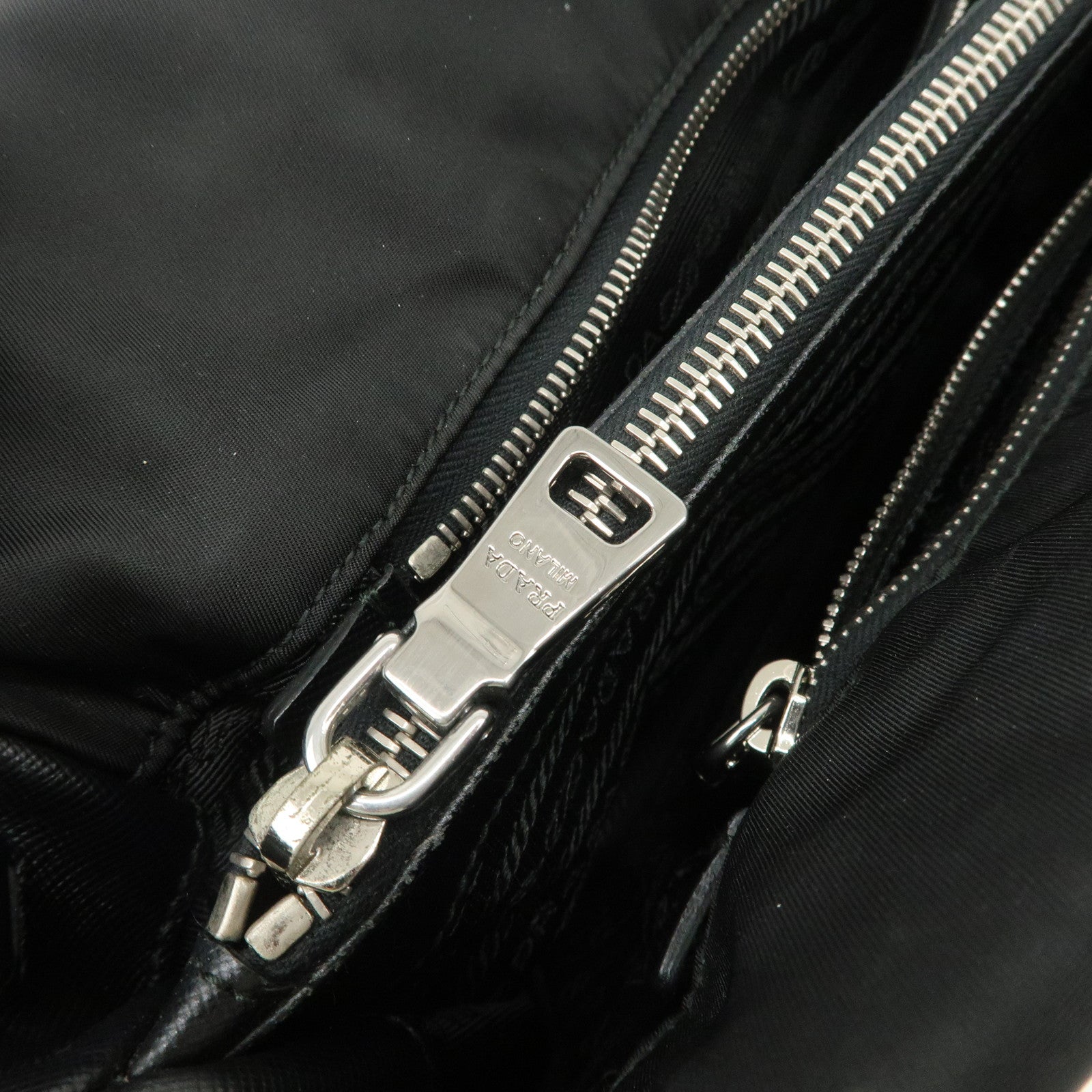 PRADA Triangle Logo Leather Nylon 2Way Bag Hand Bag Black Gold HDW Used