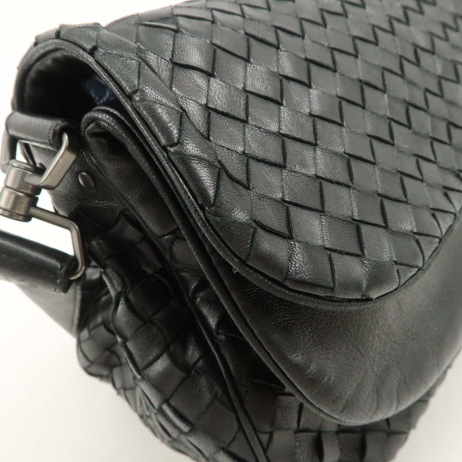 BOTTEGA VENETA Intrecciato Leather Shoulder Bag Black 142468 Used