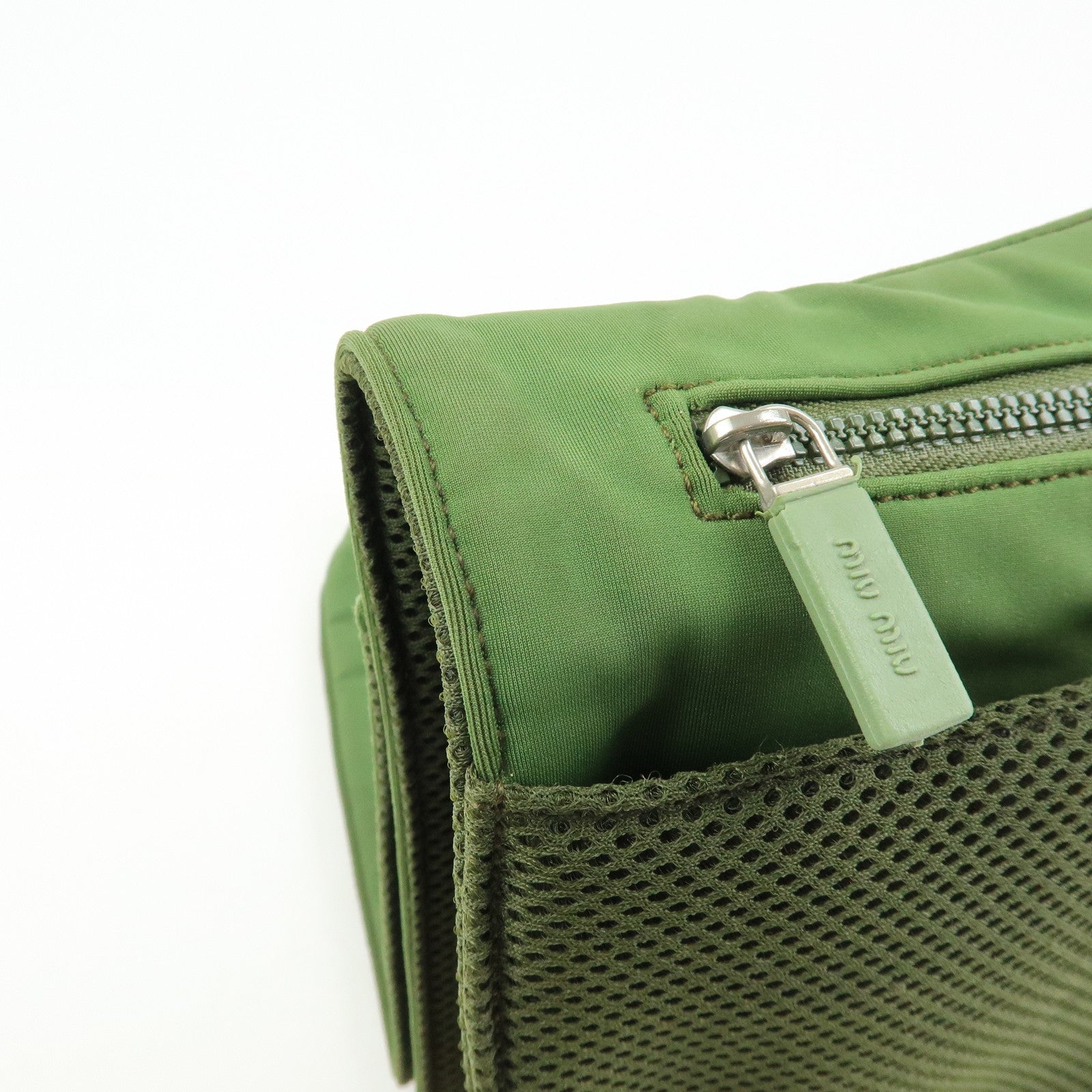 MIU MIU 90's Archive Chest Ring Mesh Nylon Shoulder Bag Khaki