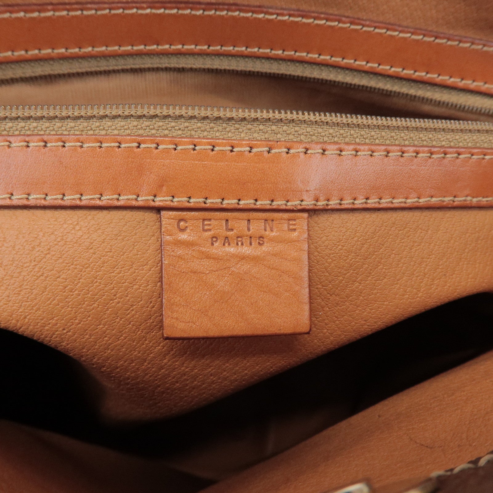 CELINE Macadam PVC Coated Canvas Leather Tote Bag Hand Bag Brown