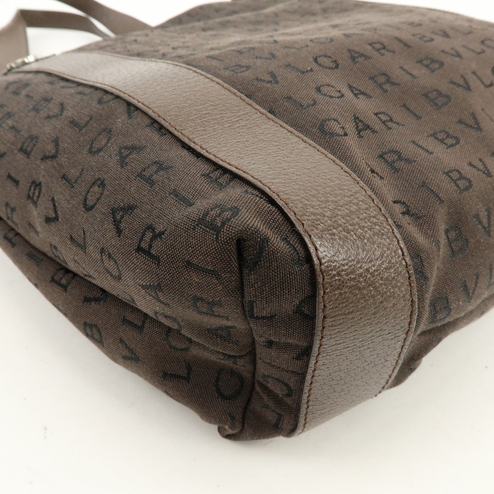 BVLGARI Logomania Canvas Leather Shoulder Bag Tote Bag Brown