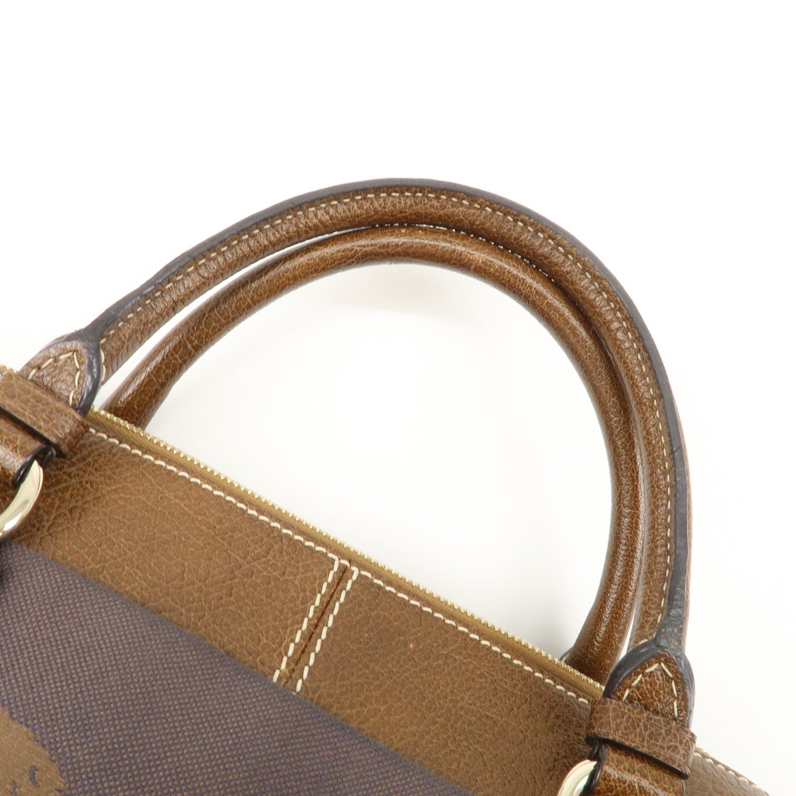 CELINE Leather Canvas Hand Bag Sulky Print Brown Used