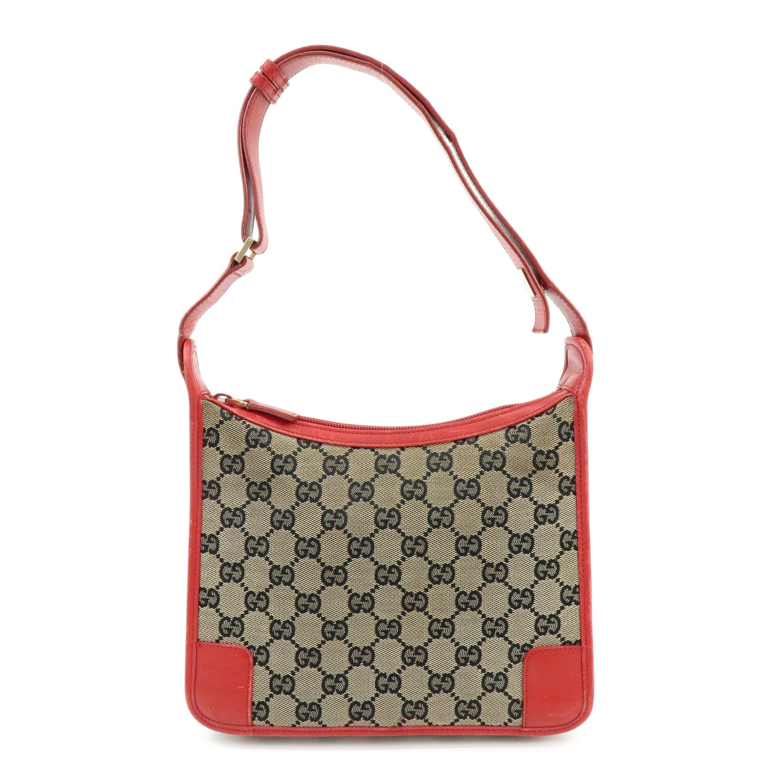 GUCCI GG Canvas Leather Shoulder Bag Beige Red 001・4206・001998