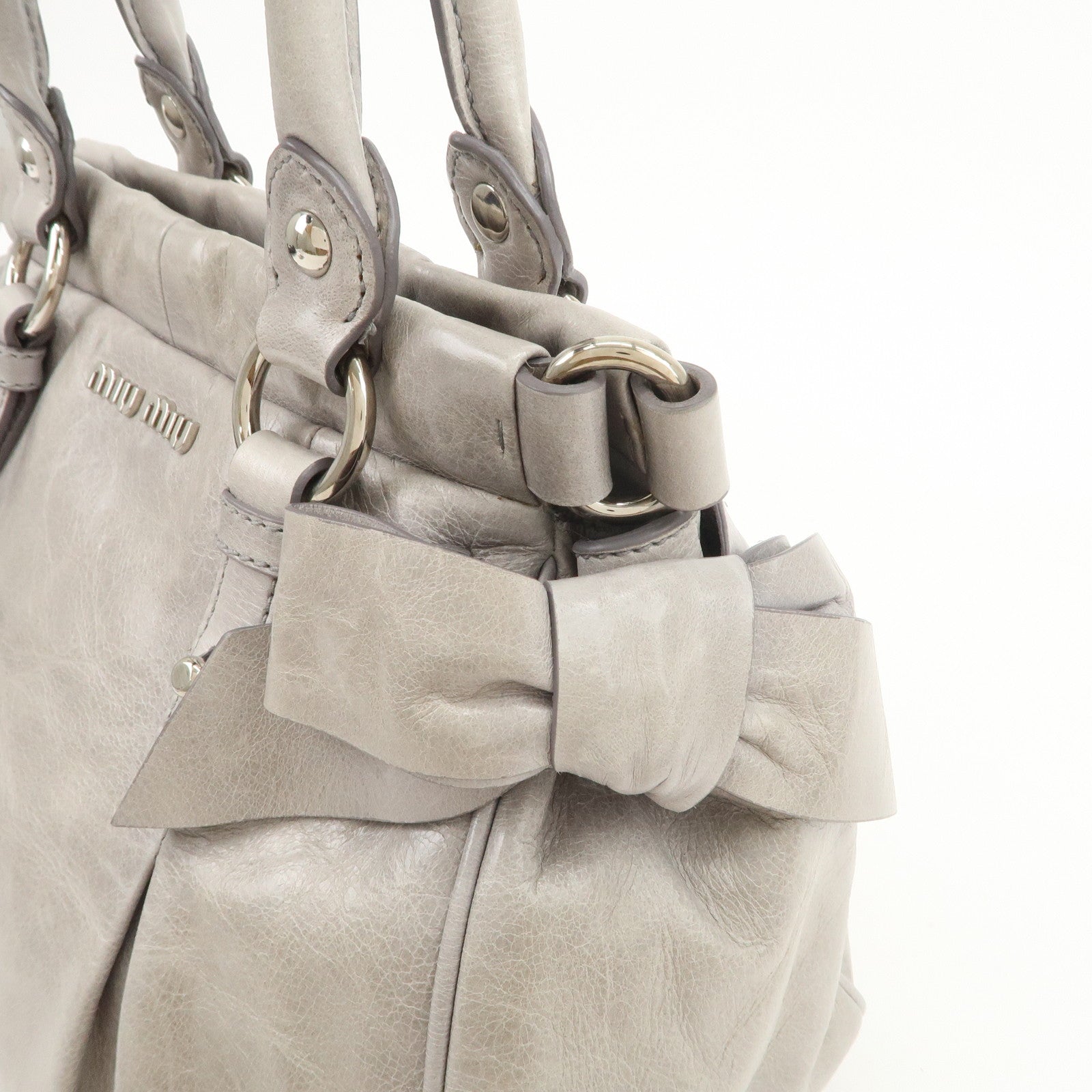 MIU MIU Vitello Lux 2Way Bag Hand Bag Shoulder Bag Gray RN0955