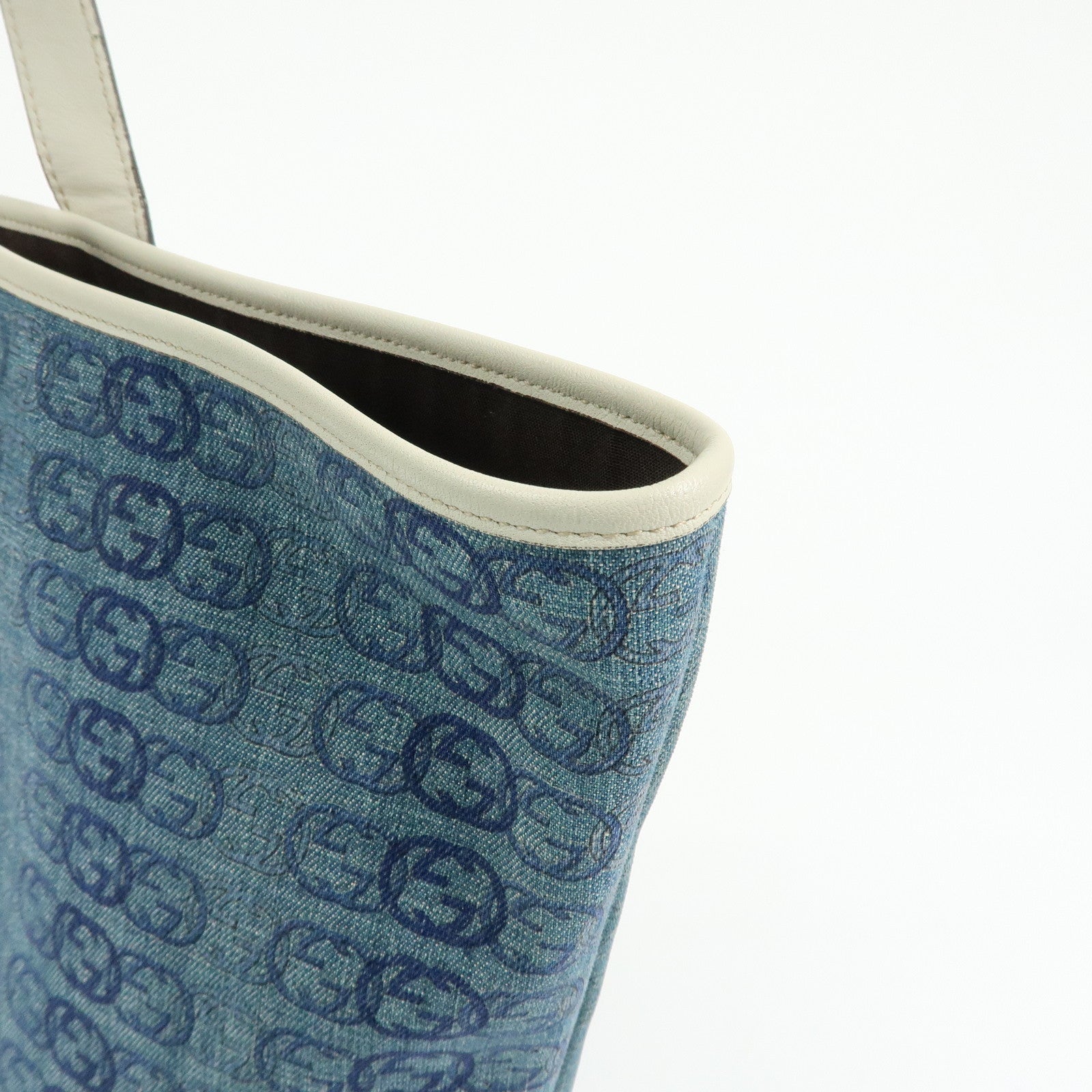 GUCCI Interlocking G GG Denim Leather Tote Bag Shoulder Bag 257245