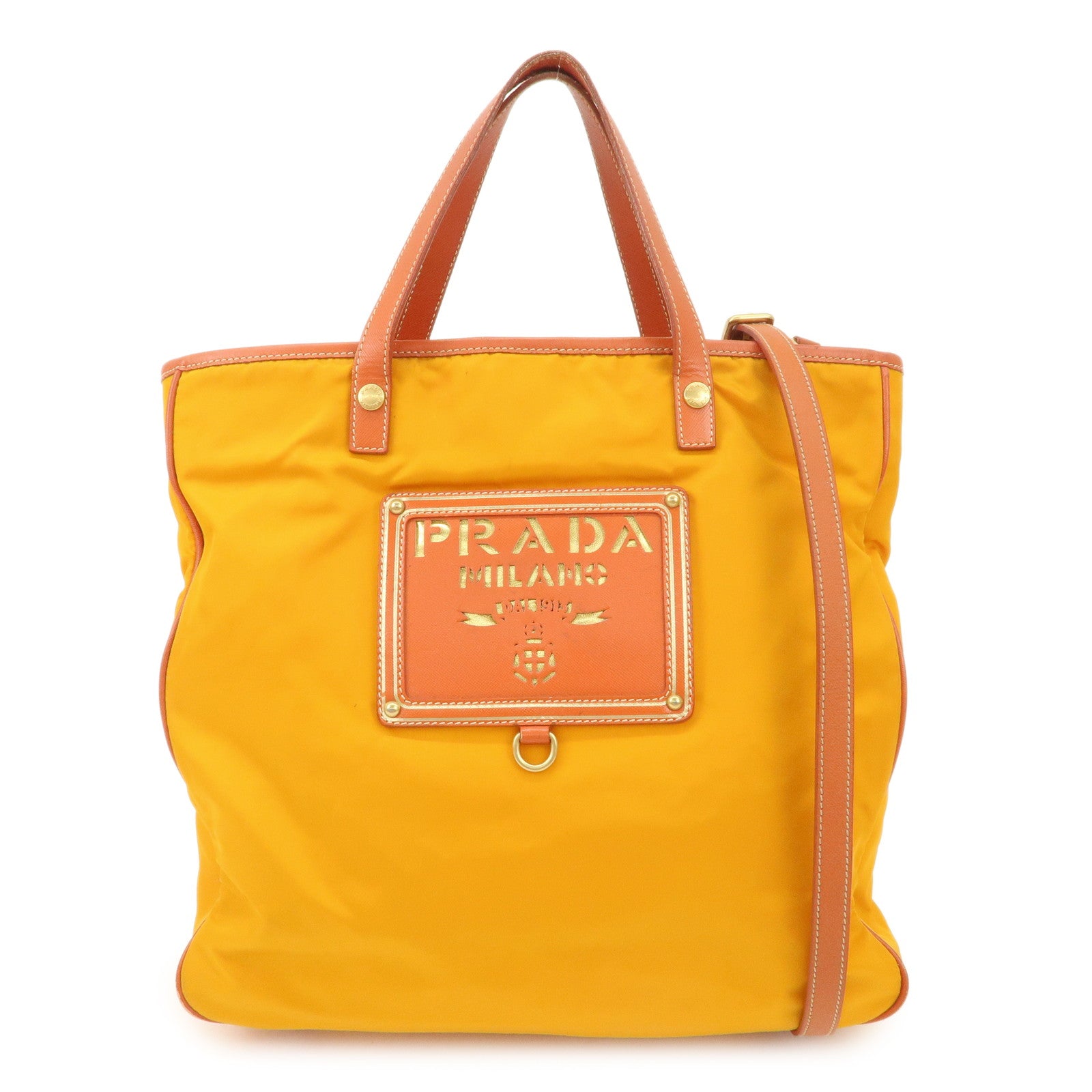 PRADA Logo 2Way Bag Tote Bag Shoulder Crossbody Bag Orange BN1473