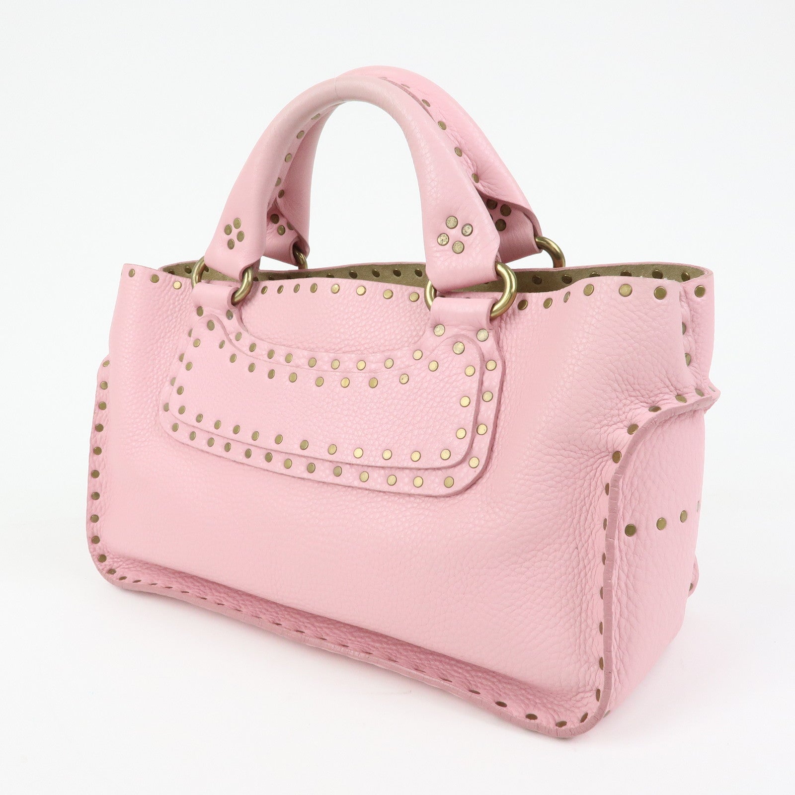 CELINE Boogie Bag Leather Studs Hand Bag Tote Bag Pink