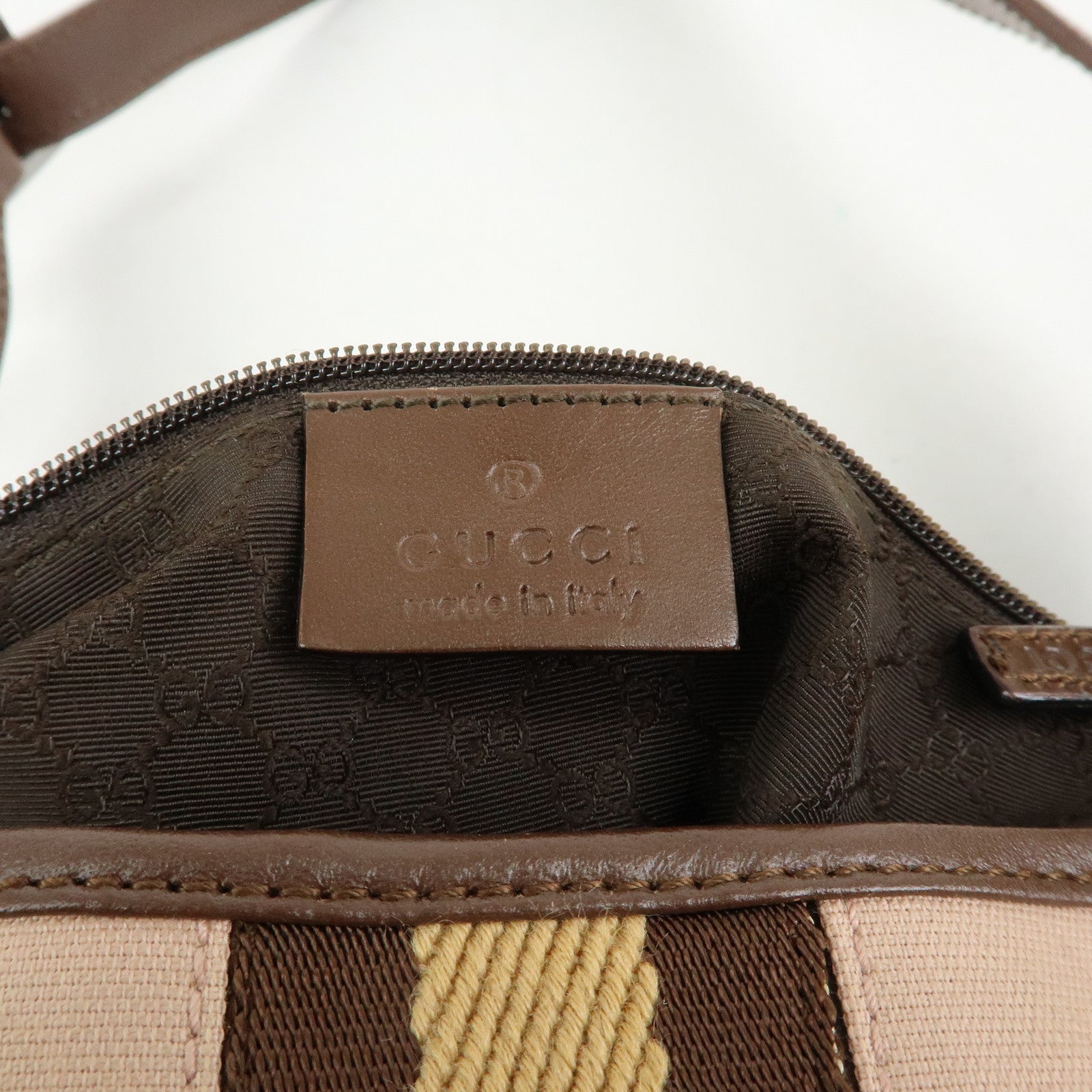 GUCCI Jackie Canvas Leather Shoulder Bag Pink Brown 001・3785