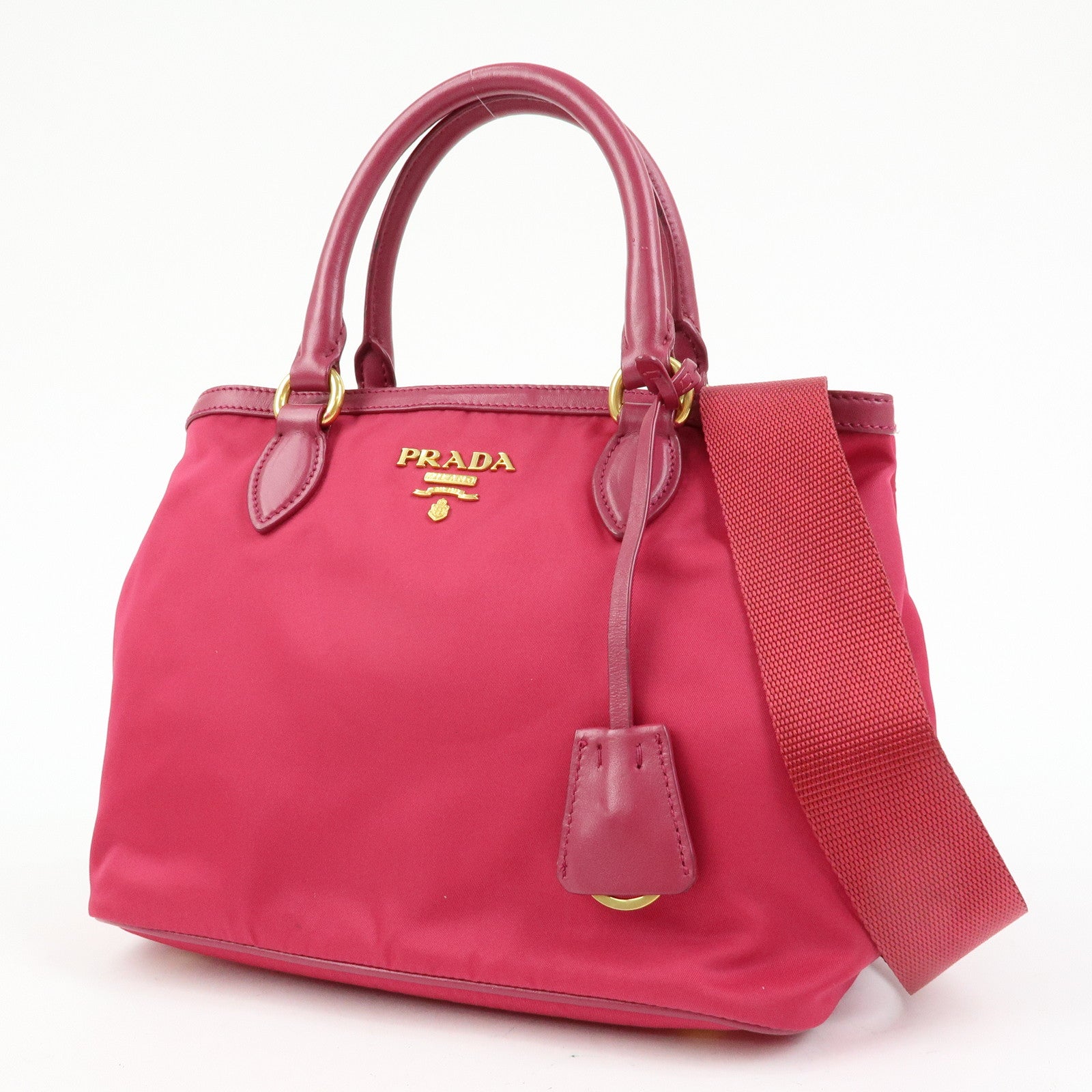 PRADA Nylon Leather 2Way Bag Hand Bag Shoulder Bag Pink 1BA172