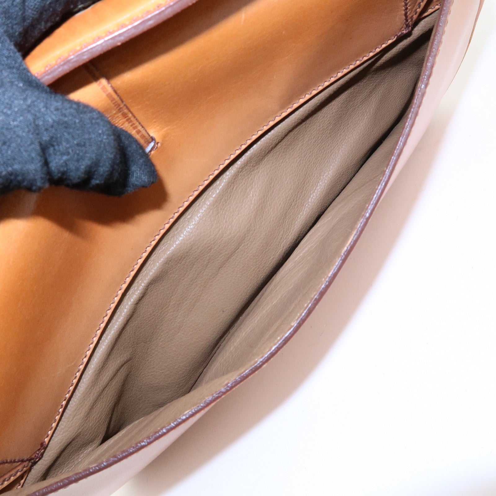 PRADA Logo Leather Shoulder Bag Hand Bag Brown