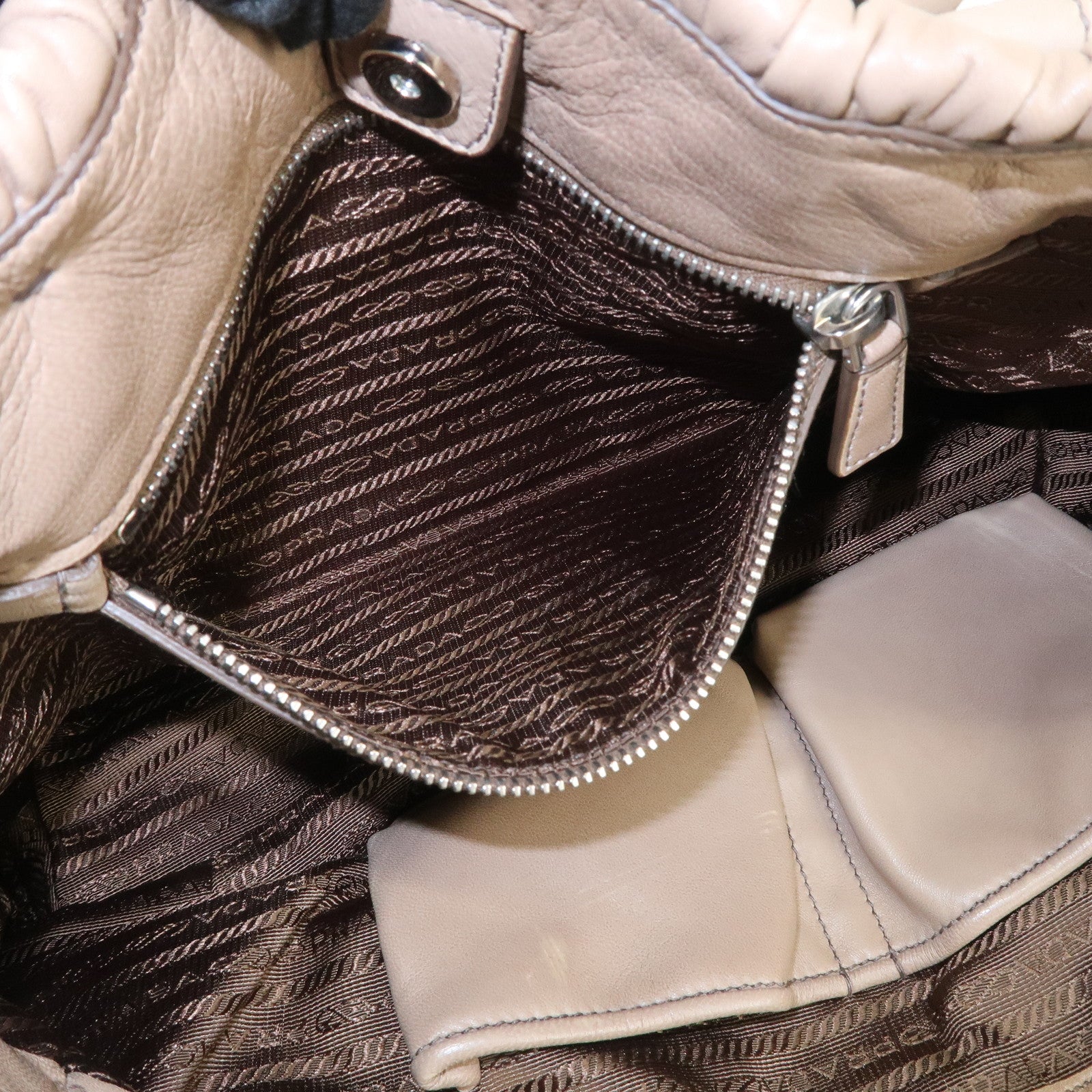 PRADA Logo Leather Gathered 2Way Shoulder Bag Hand Bag BN1789