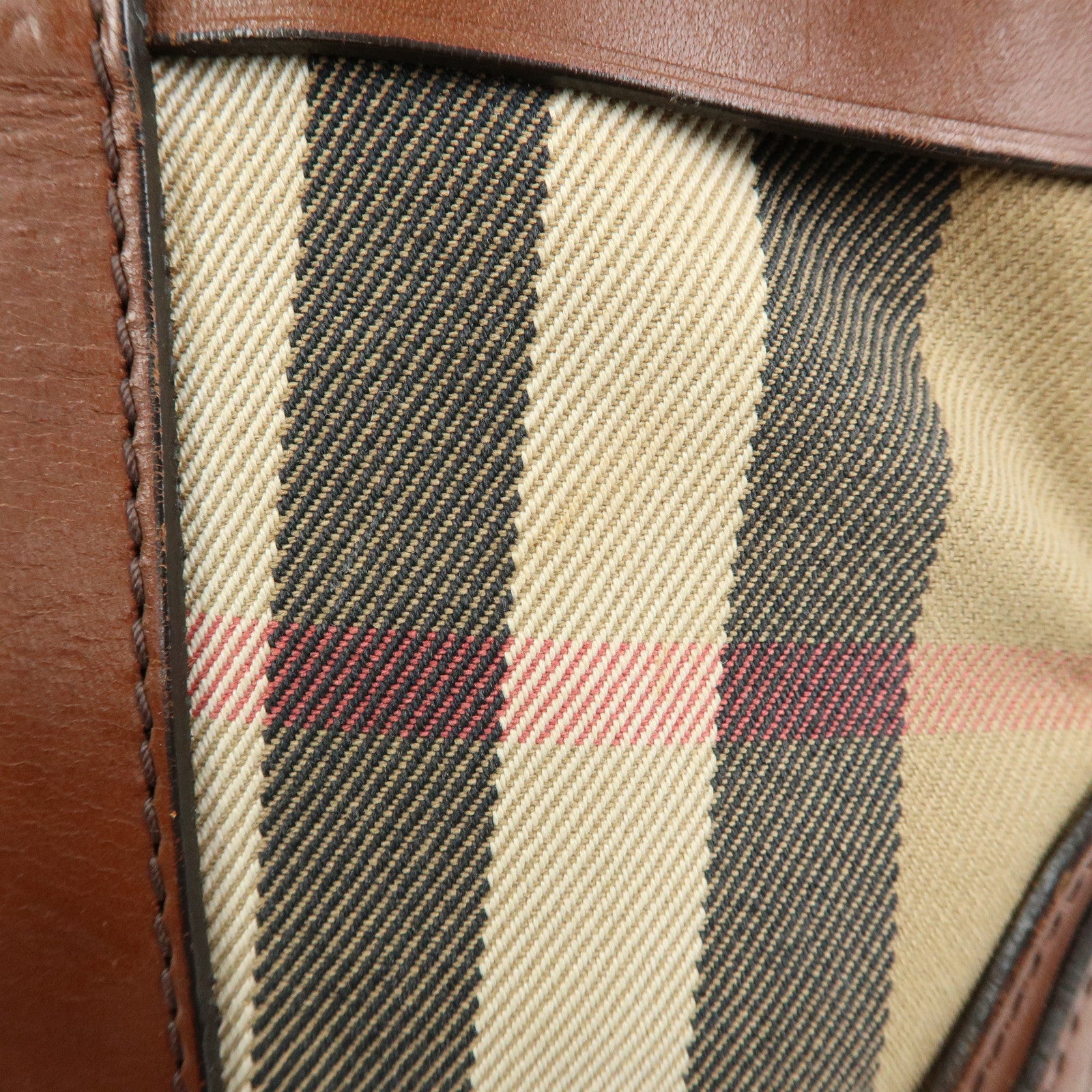 BURBERRY Nova Plaid Canvas Leather Hand Bag Beige Brown