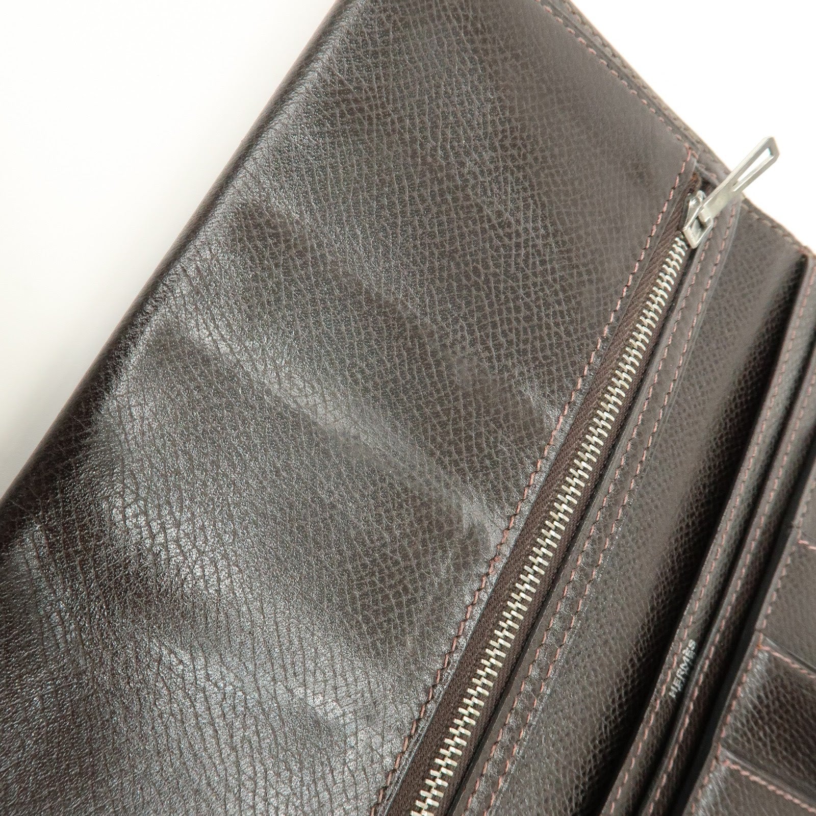 HERMES Béarn Classic Courchevel Long Wallet P Stamped Dark Brown