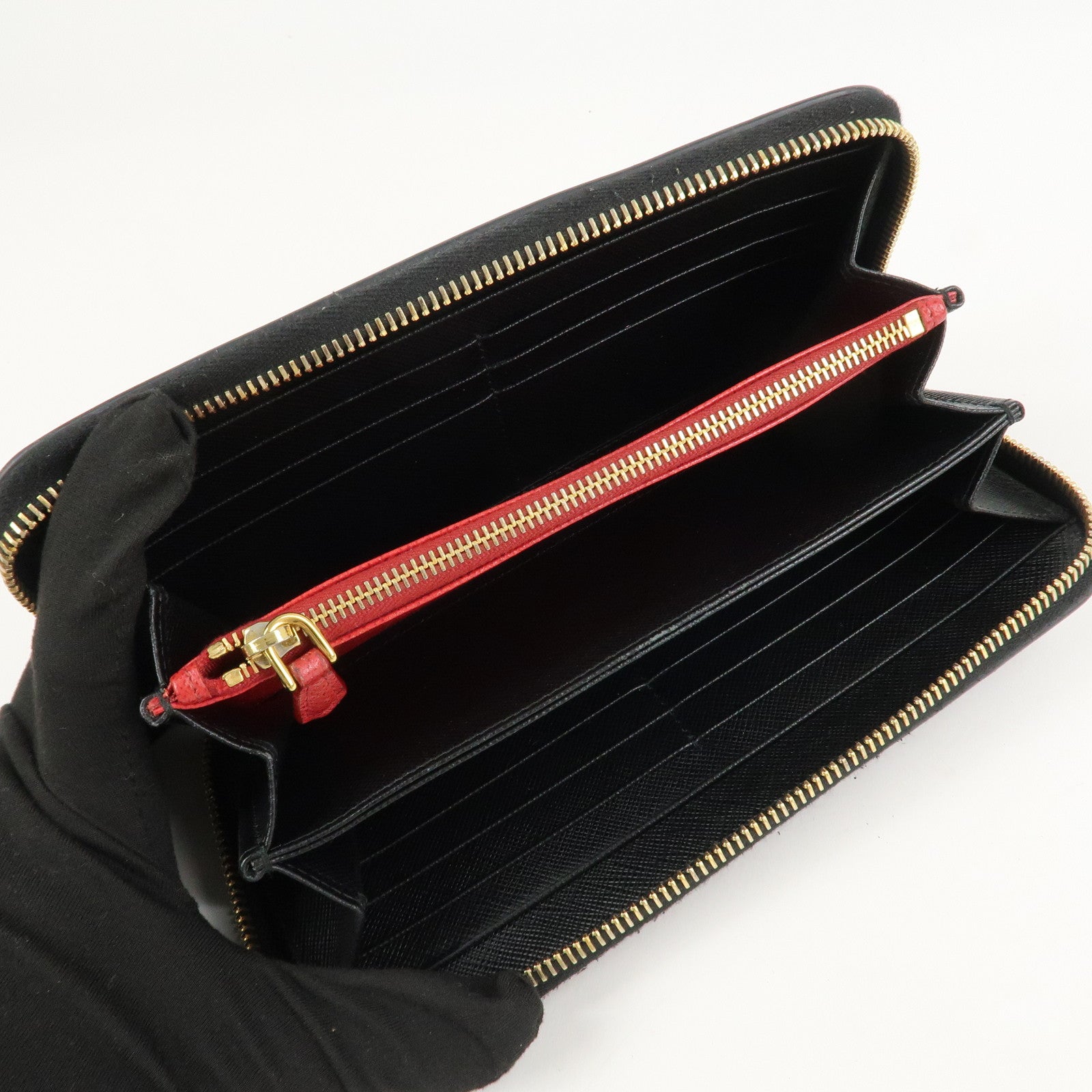 PRADA Logo Saffiano Leather Zippy Long Wallet Black 1ML506