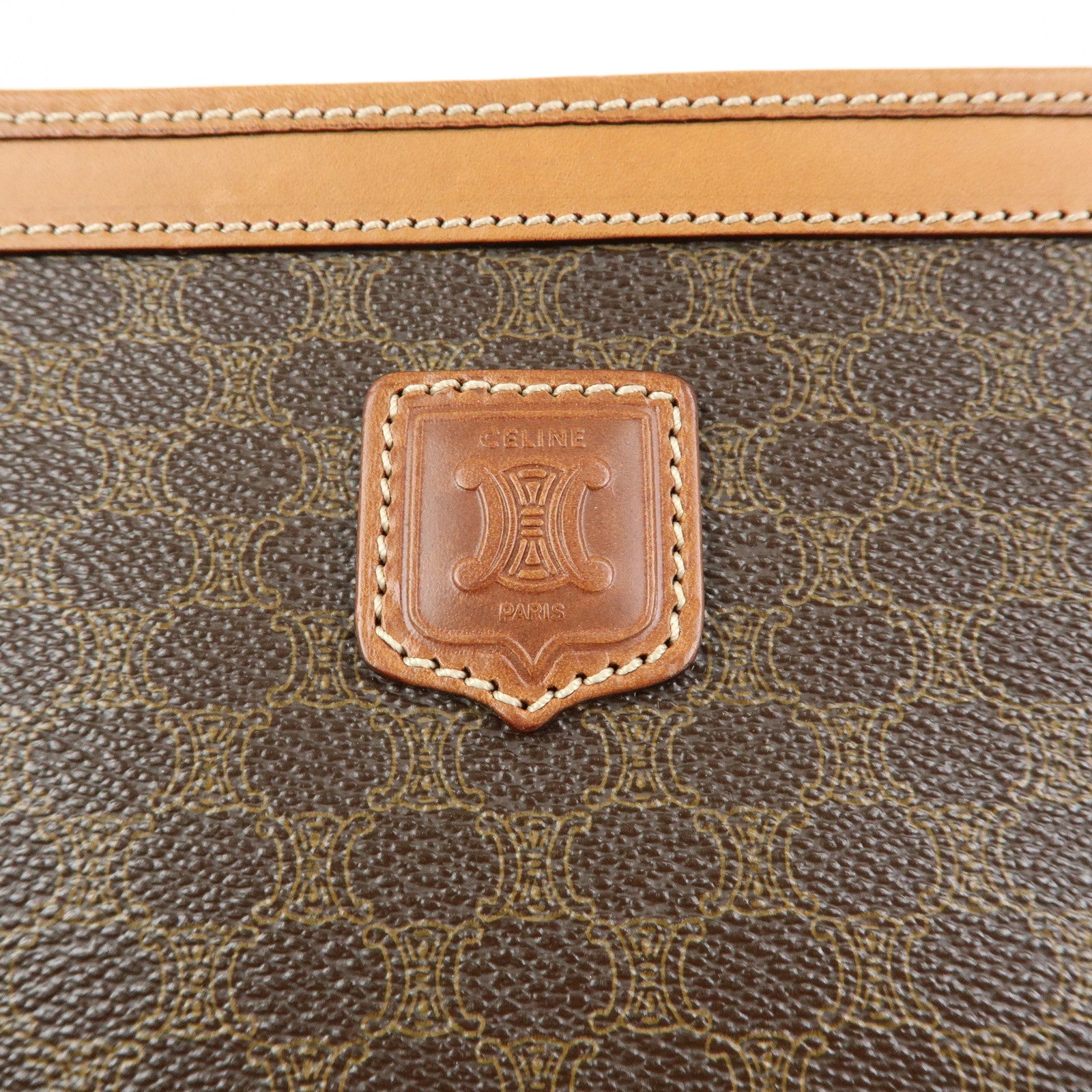 CELINE Macadam PVC Coated Canvas Leather Clutch Bag Pouch Brown