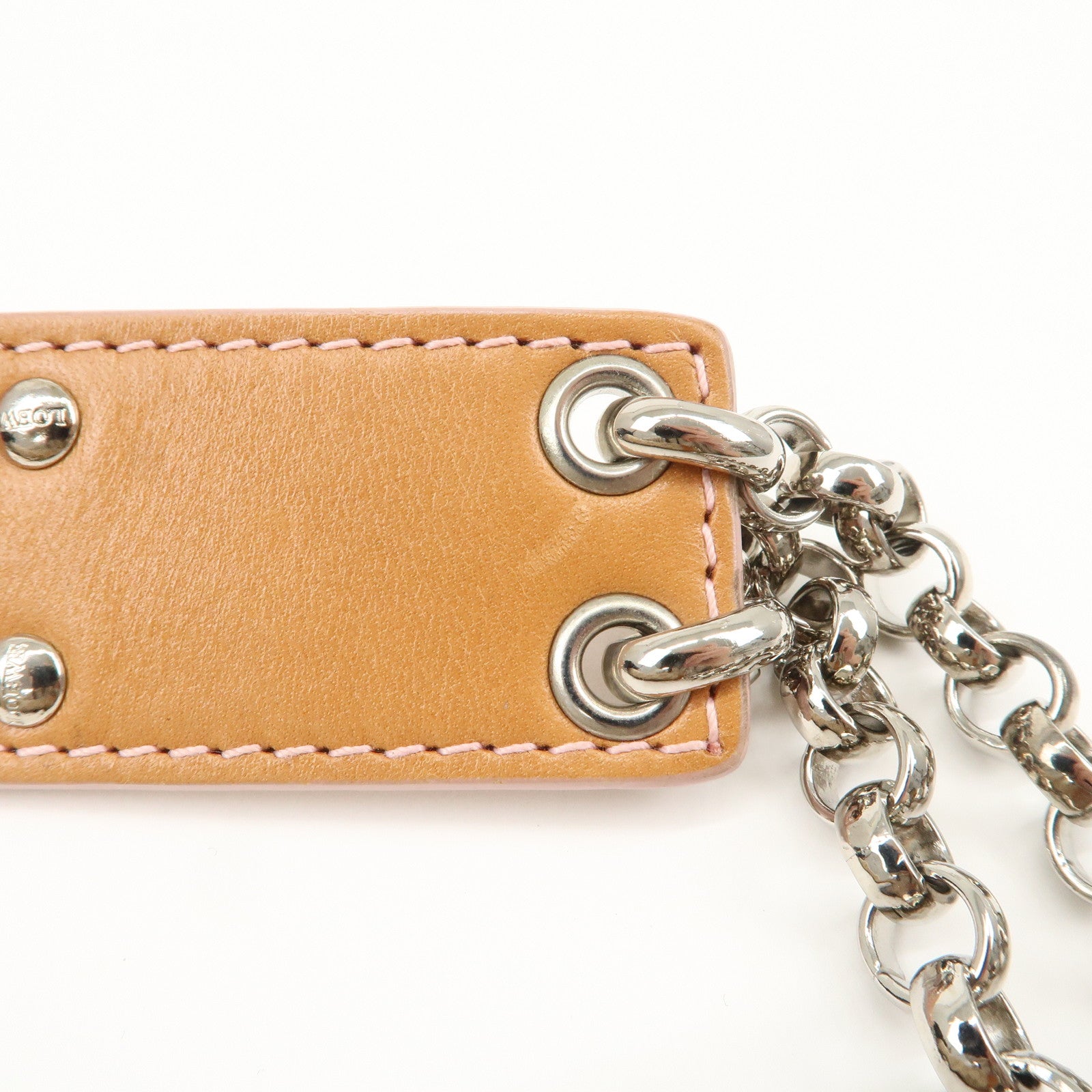 LOEWE Repeat Anagram Leather Canvas Chain Shoulder Bag Beige Brown Used