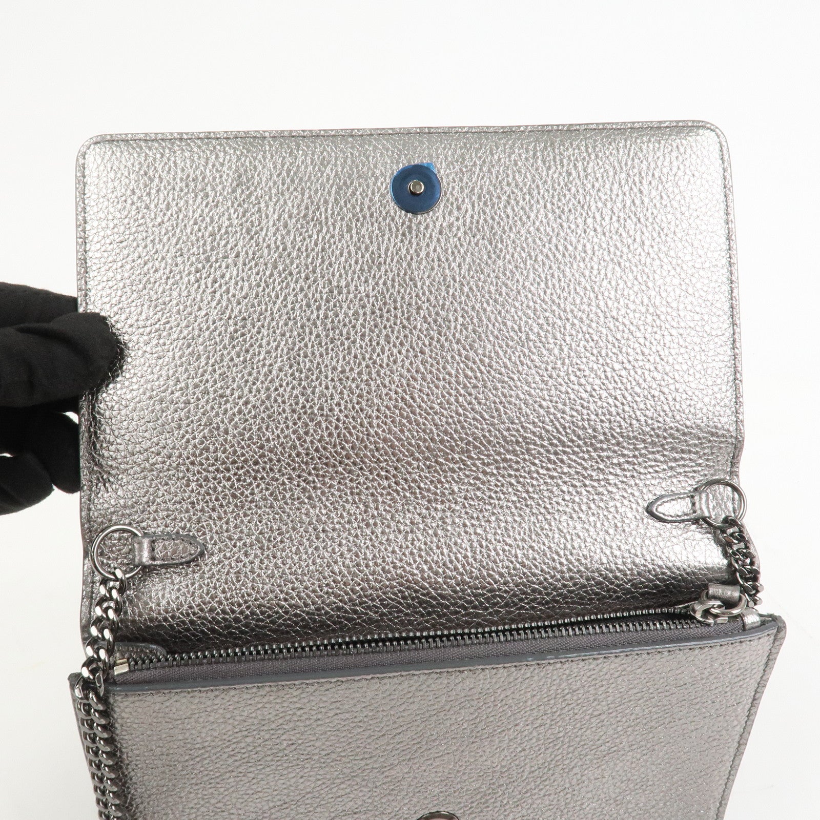JIMMY CHOO 2Way Leather Chain Shoulder Bag Crossbody Bag Silver