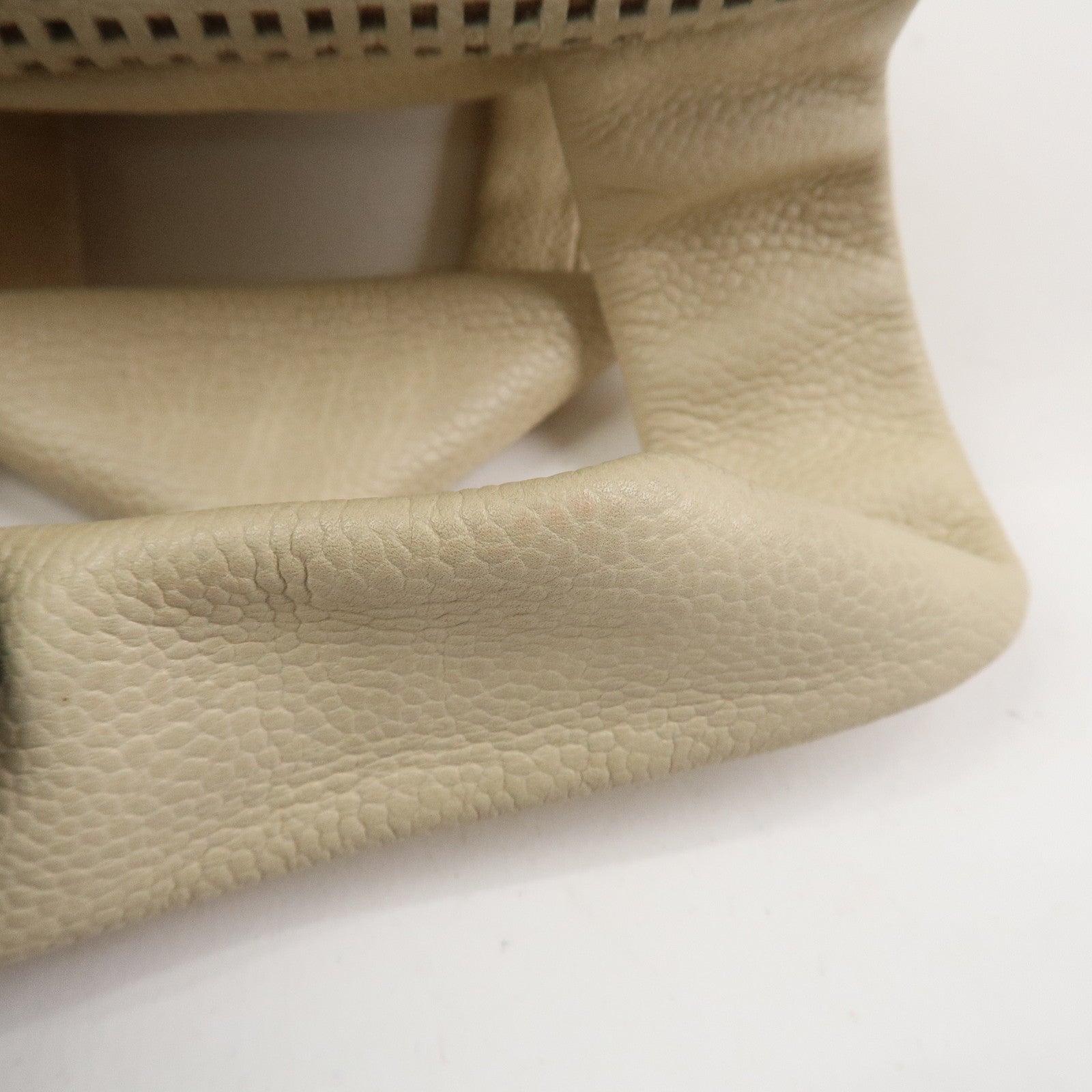 CHANEL Punching COCO Mark Caviarskin Hand Bag Beige