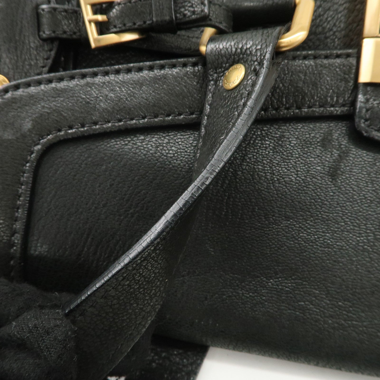 PRADA Leather Shoulder Bag Hand Bag Black BR3027 Used