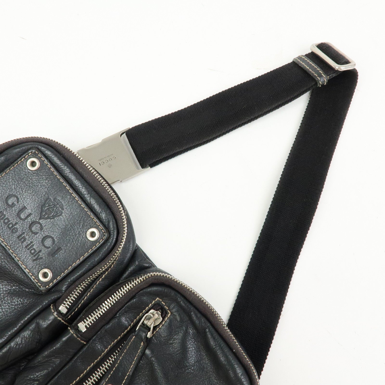 GUCCI Leather Waist Pouch Body Bag Crossbody Bag Black 201846