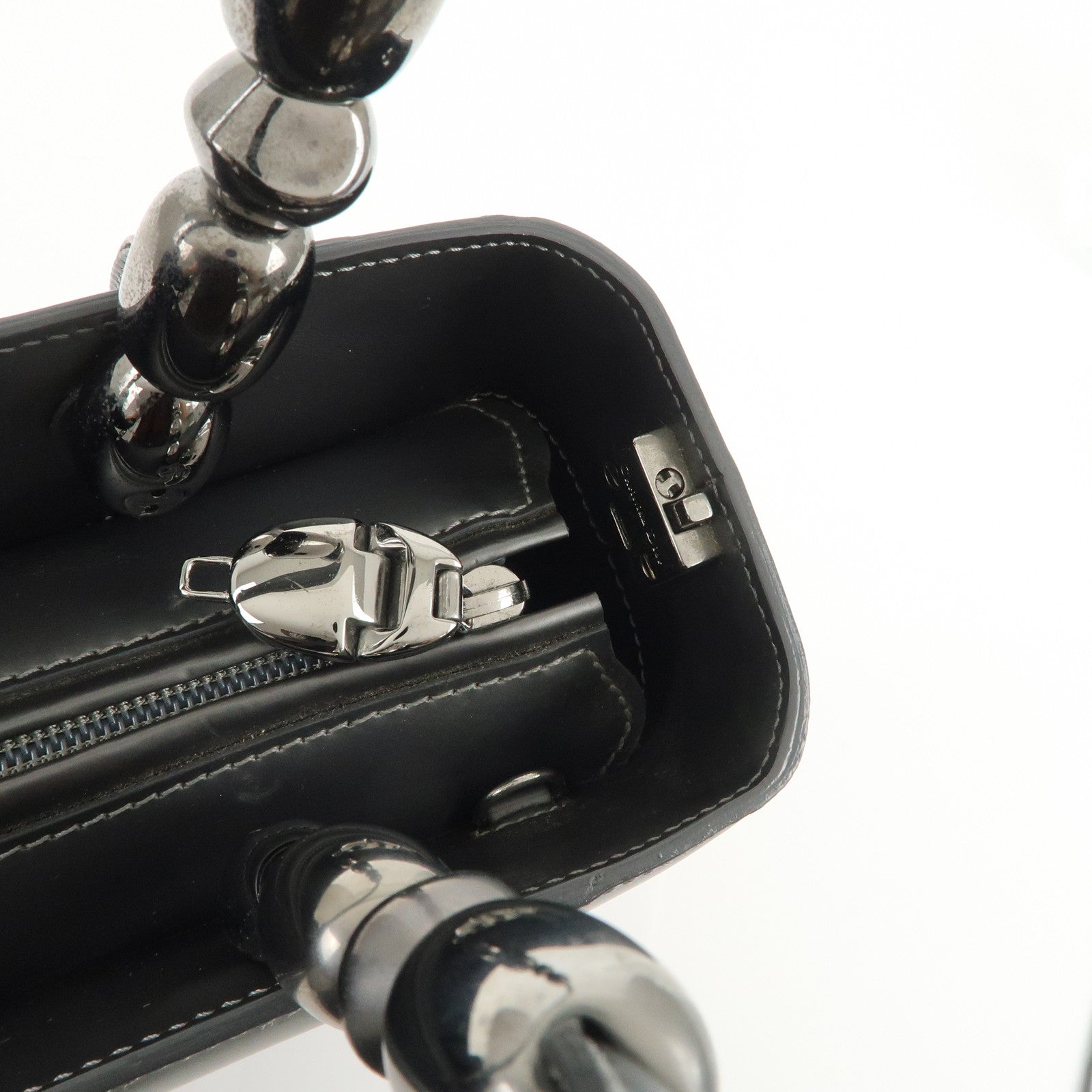 Christian Dior Maris Pearl Logo Leather Hand Bag Gray