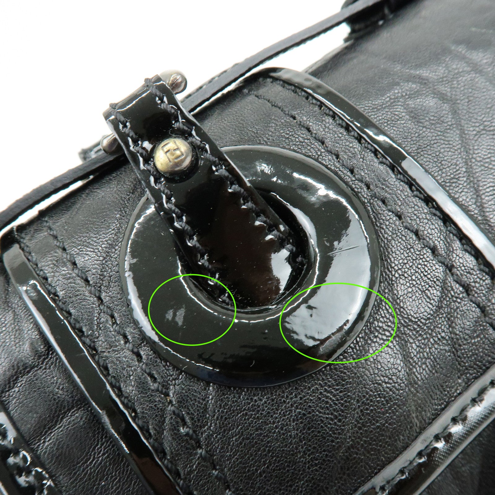 FENDI Patent Leather Chain Shoulder Bag Hand Bag Black 8BN165