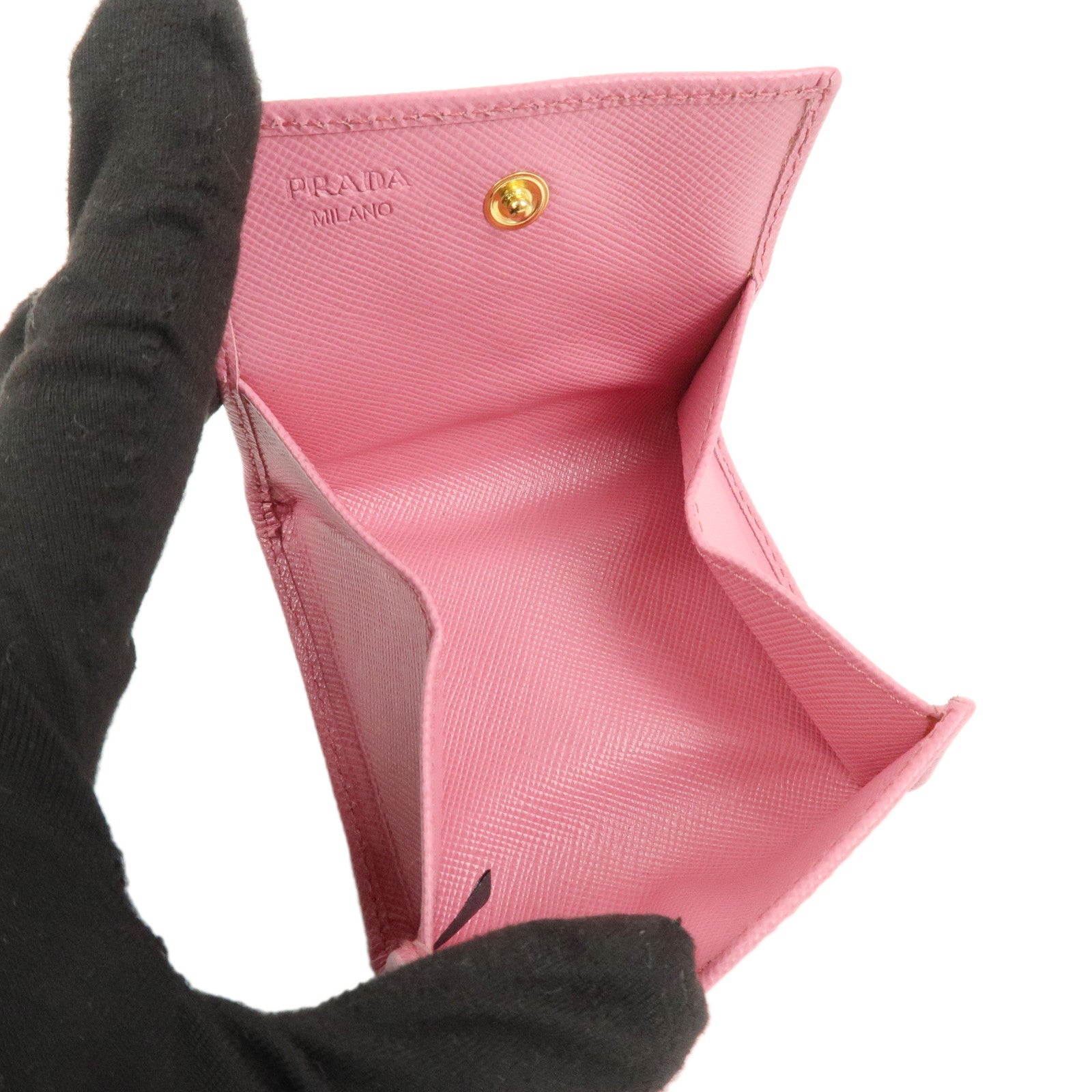 PRADA Triangle Logo Saffiano Leather Coin Case Pink 1M0935