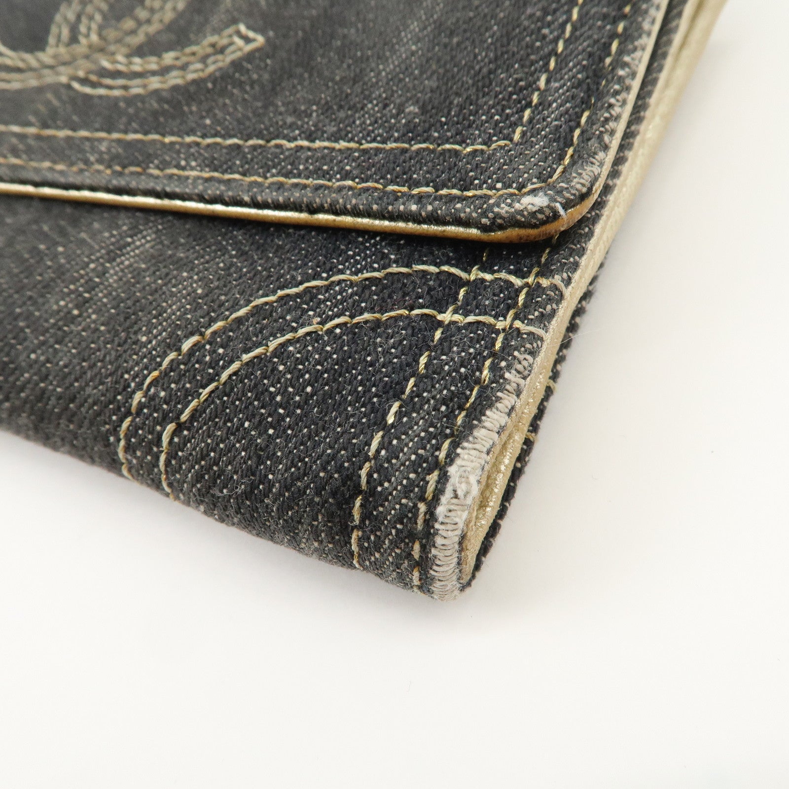 CHANEL COCO Mark Denim Bi-fold Wallet Indigo Blue A31991 Used