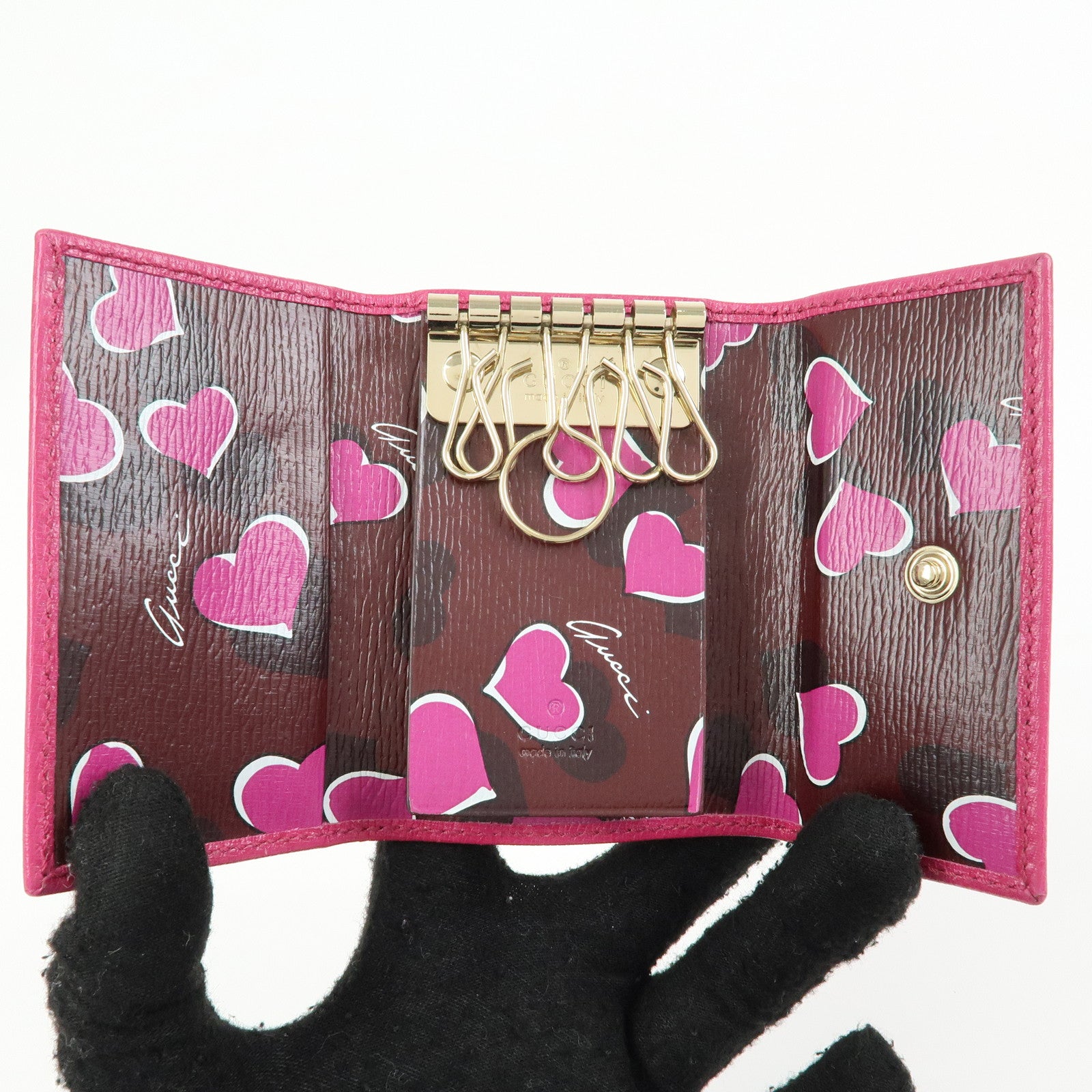GUCCI Lovely Heart Interlocking G Leather 6 Ring Key Case 257217