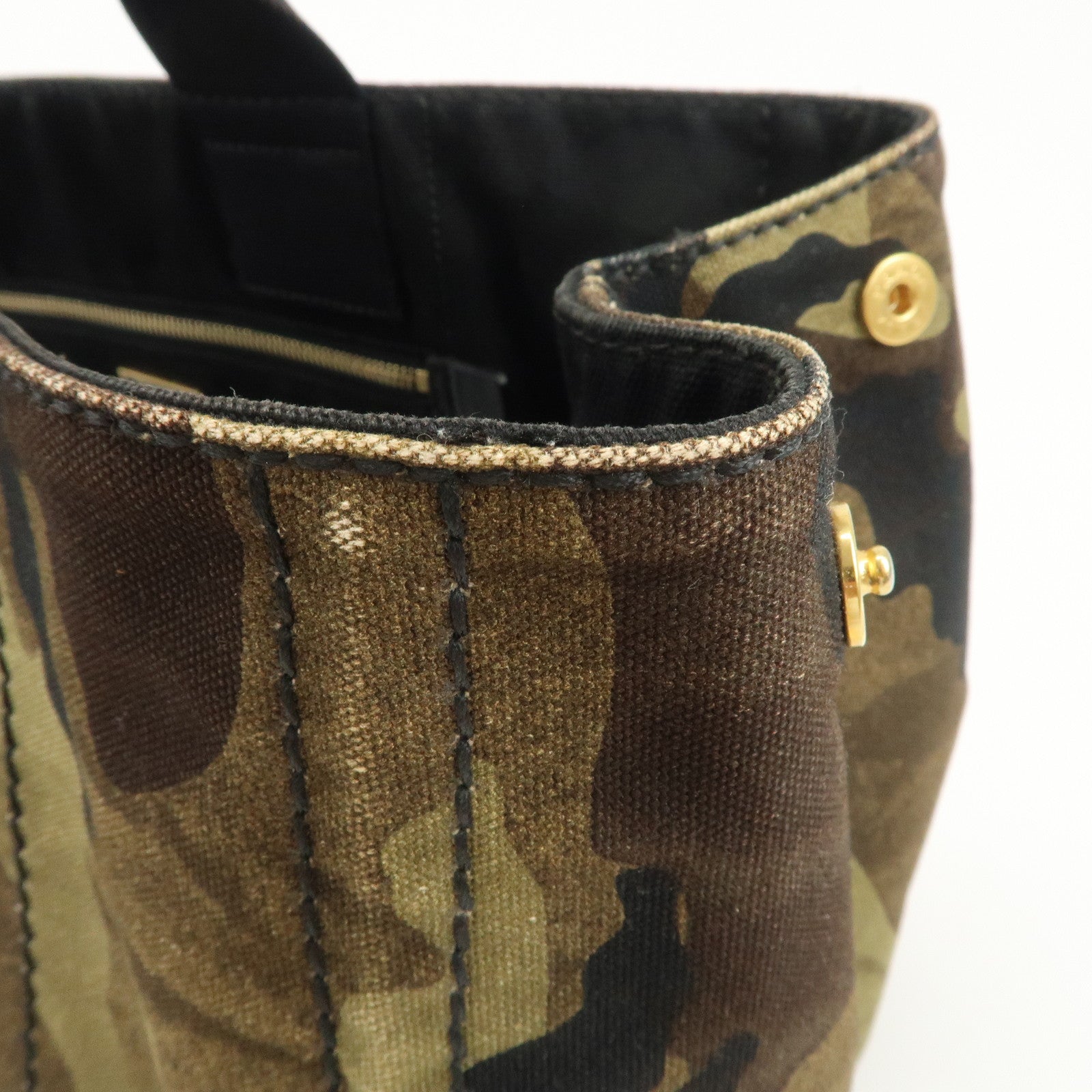 PRADA Triangle Logo Canvas Canapa Tote Bag Black Green BN2020