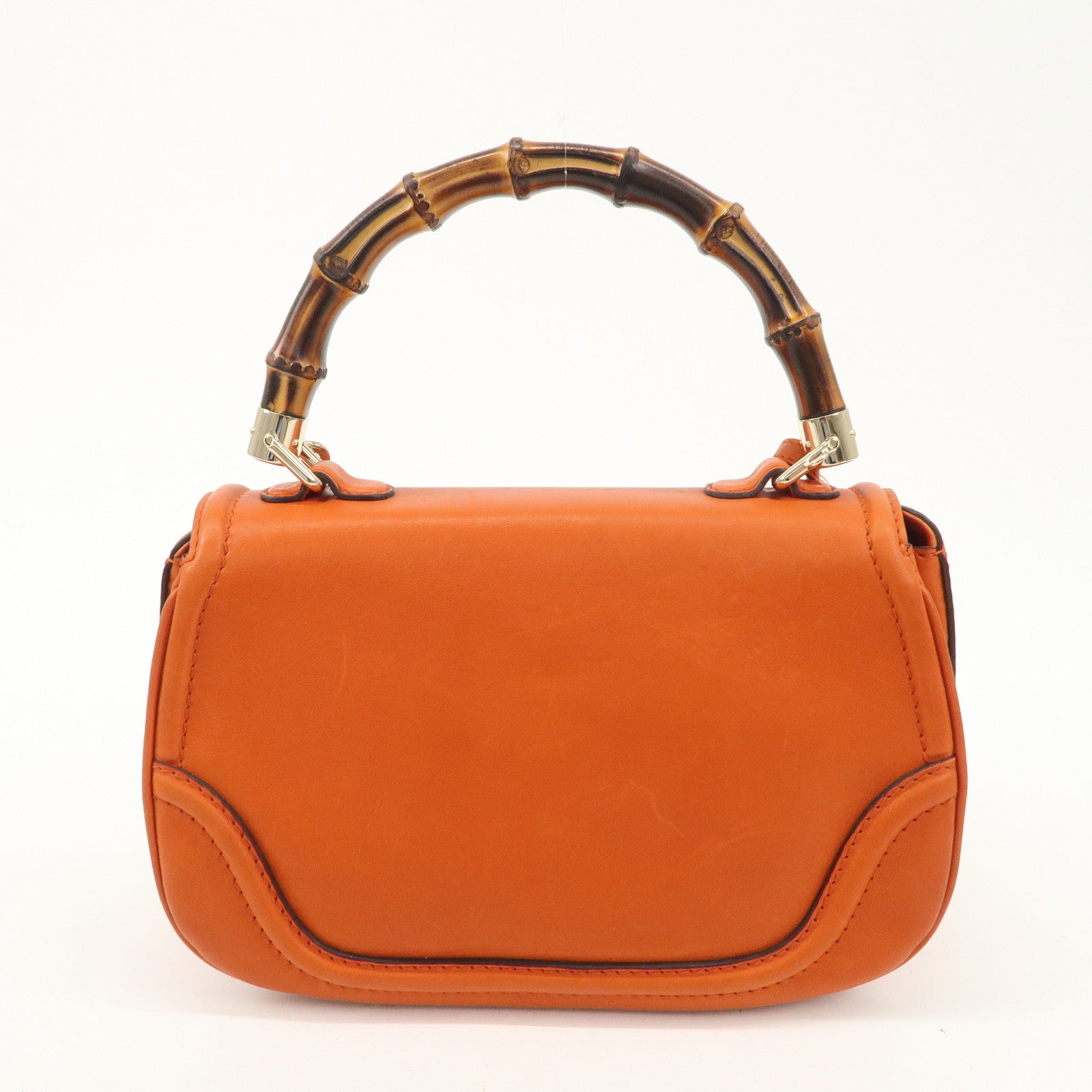GUCCI Bamboo Leather 2Way Bag Hand Bag Shoulder Bag Orange 254884 Used