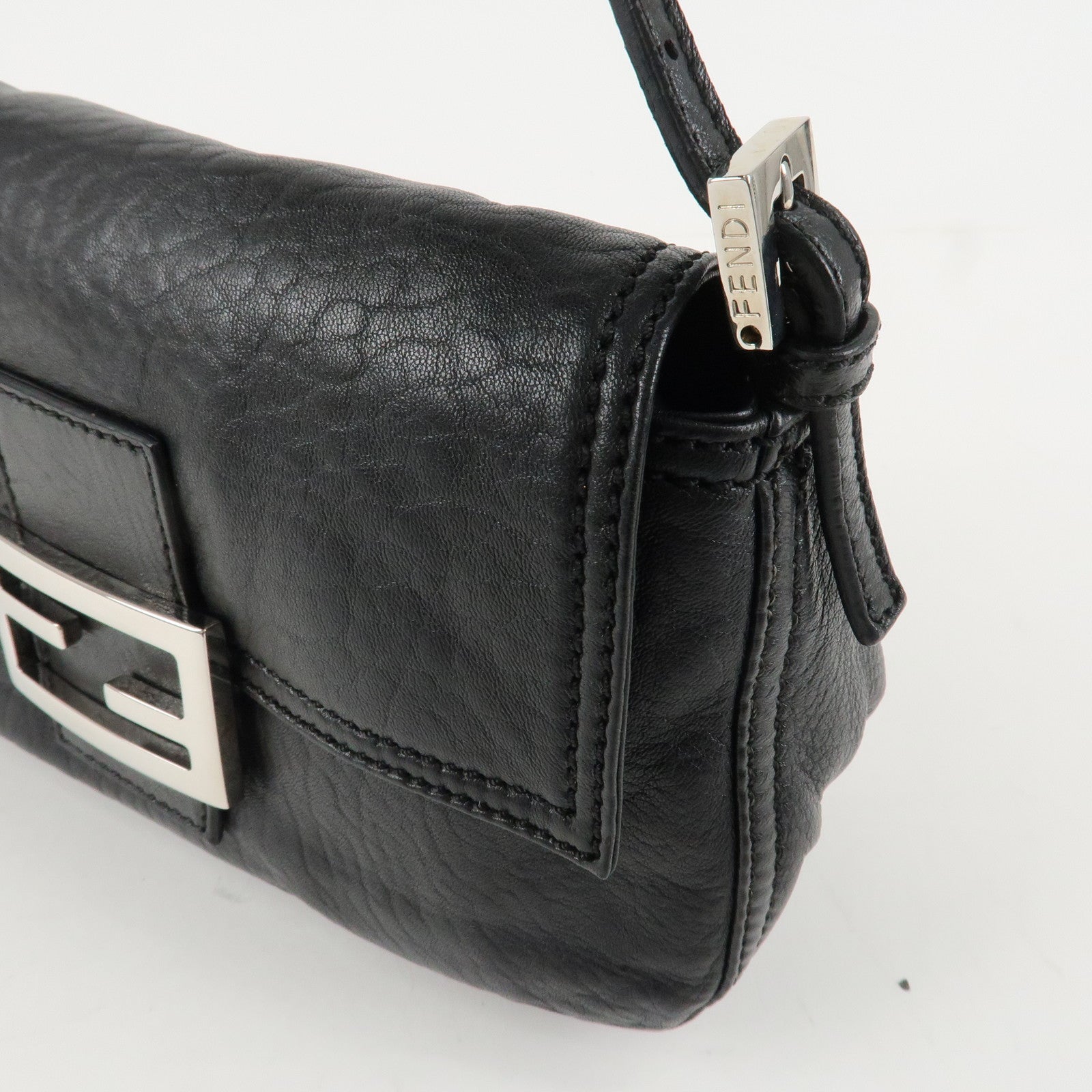 FENDI Mamma Baguette Shoulder Bag Hand Bag Black 8BR180 Used