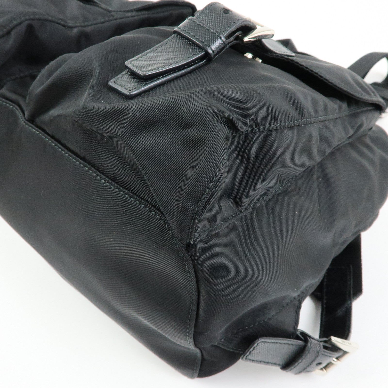 PRADA Triangle Logo Nylon Saffiano leather Backpack Rucksuck Black