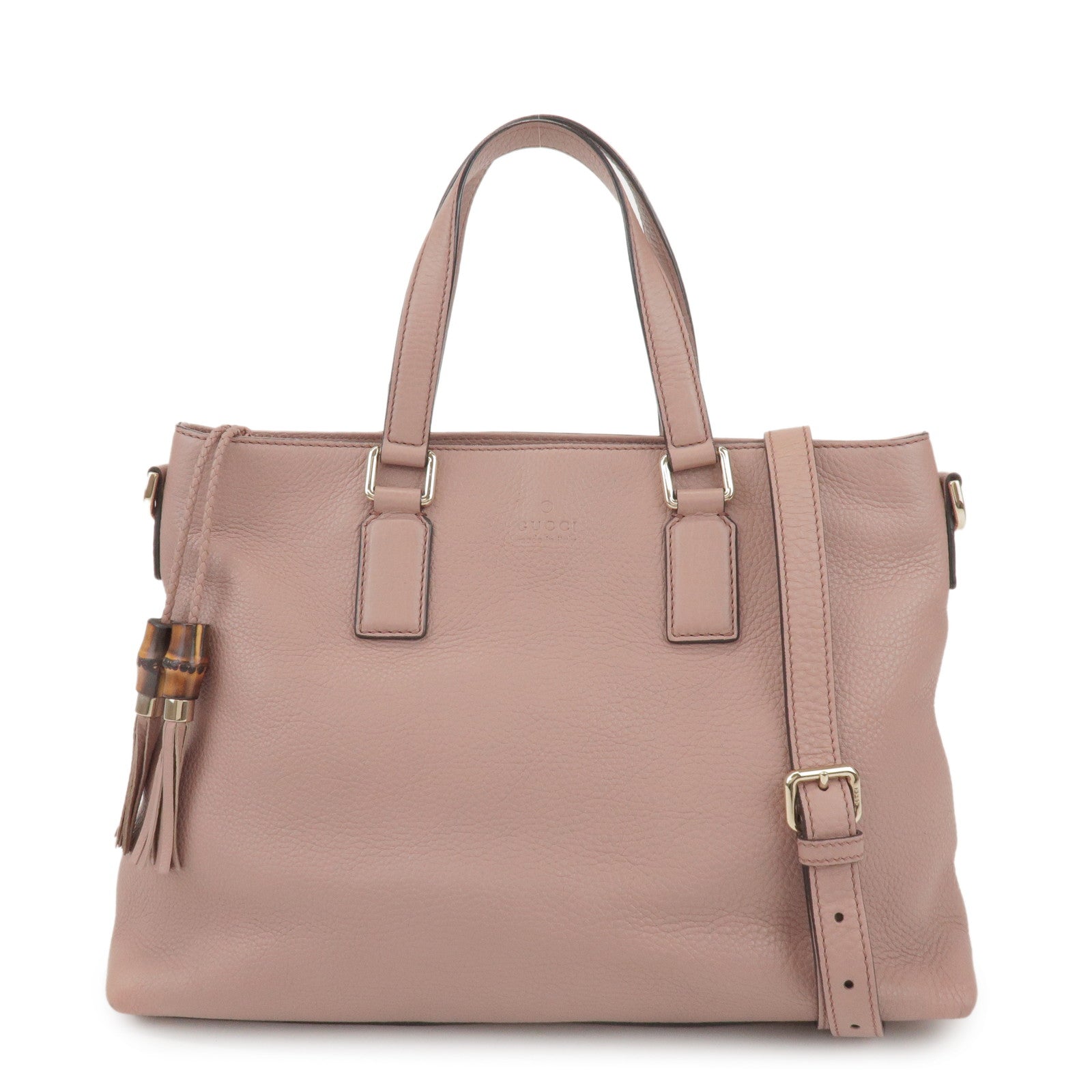 GUCCI Bamboo Leather 2Way Hand Bag Shoulder Bag Pink 365346