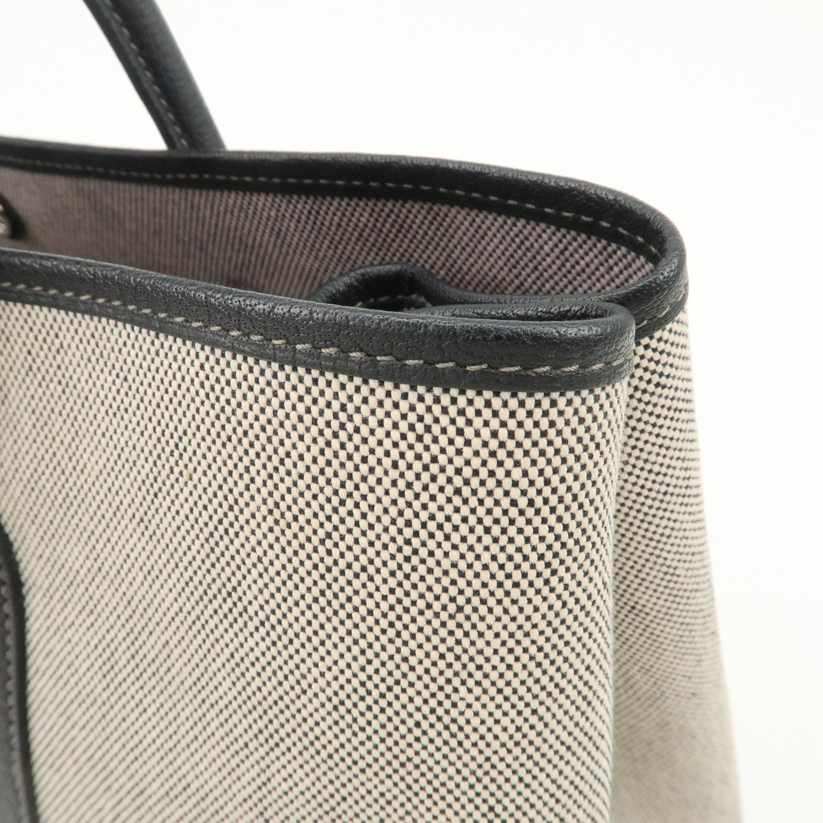 HERMES Leather Toile Garden Party PM P Stamped Tote Bag Natural